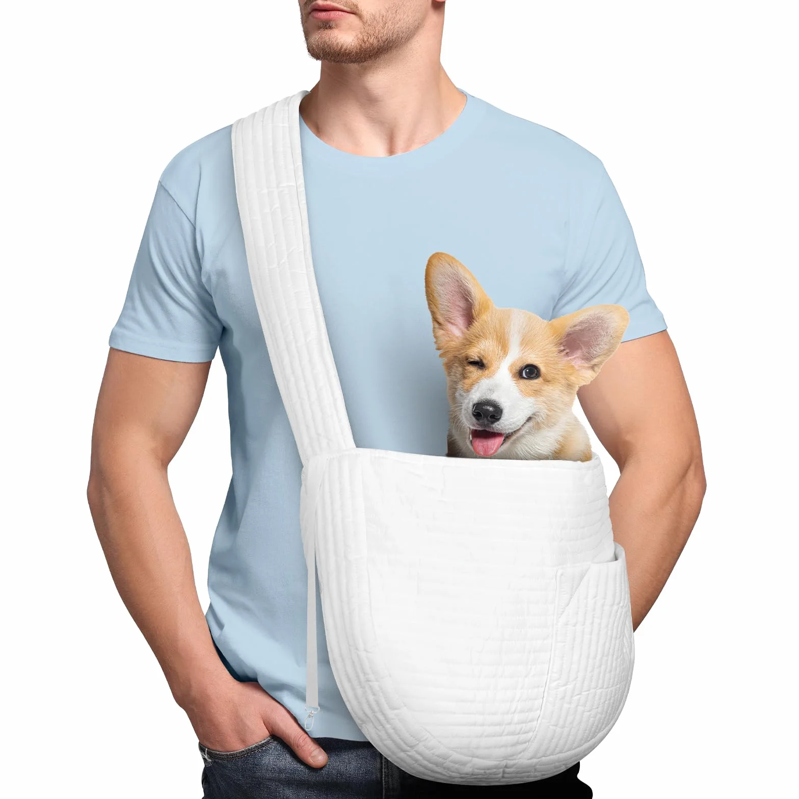 Sac de Transport pour Chien Chat Jusqu'à 9 kg avec Grandes Poches Extérieur Voyages Métro Blanc