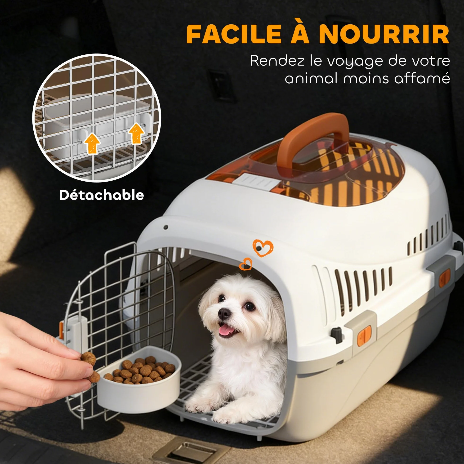 PawHut Caisse de Transport Chat et Chien jusqu'à 4 kg, 49 x 32 x 31 cm, Gris et Crème