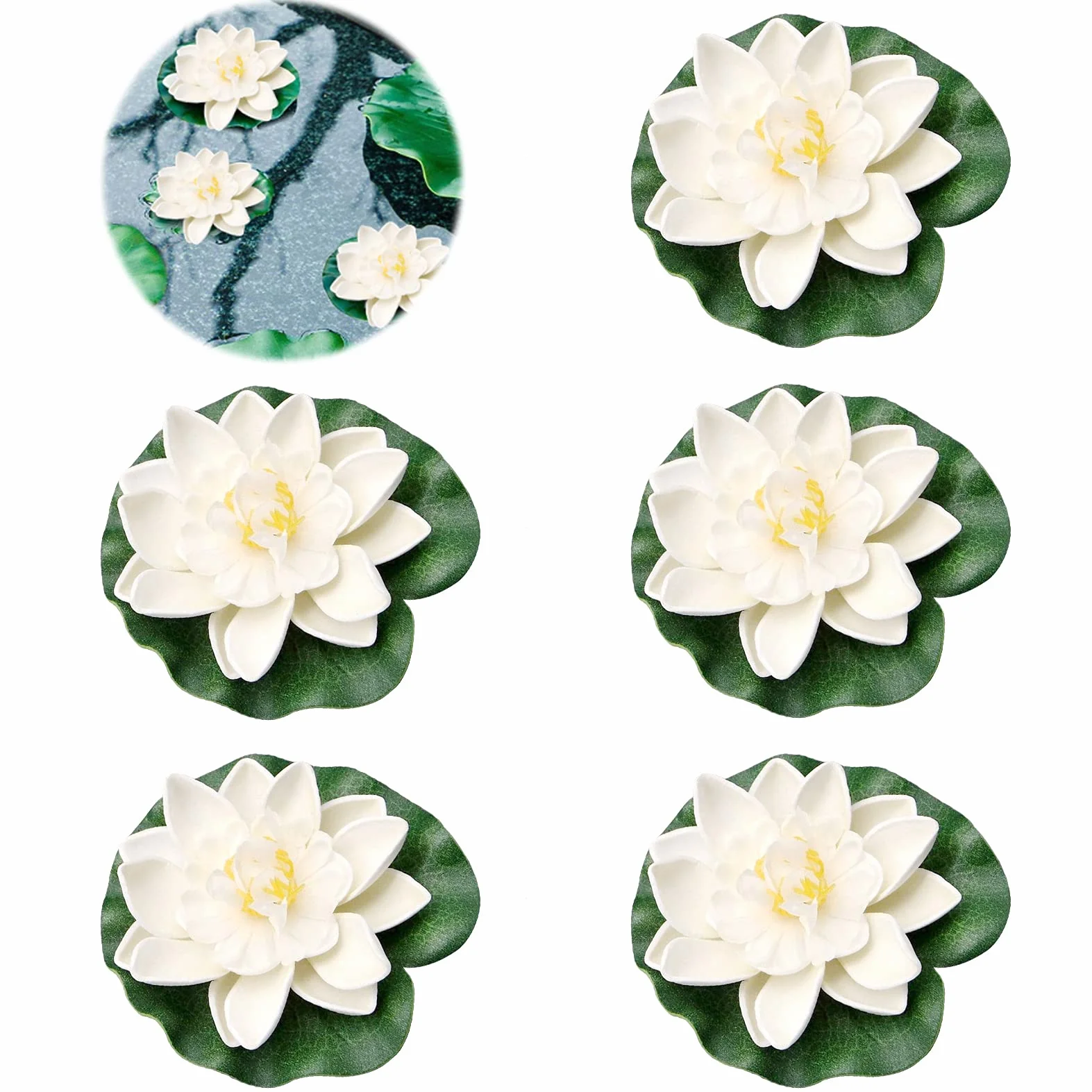 Nénuphars flottants artificiels mousse pour aquarium décorations flottantes (Blanc)
