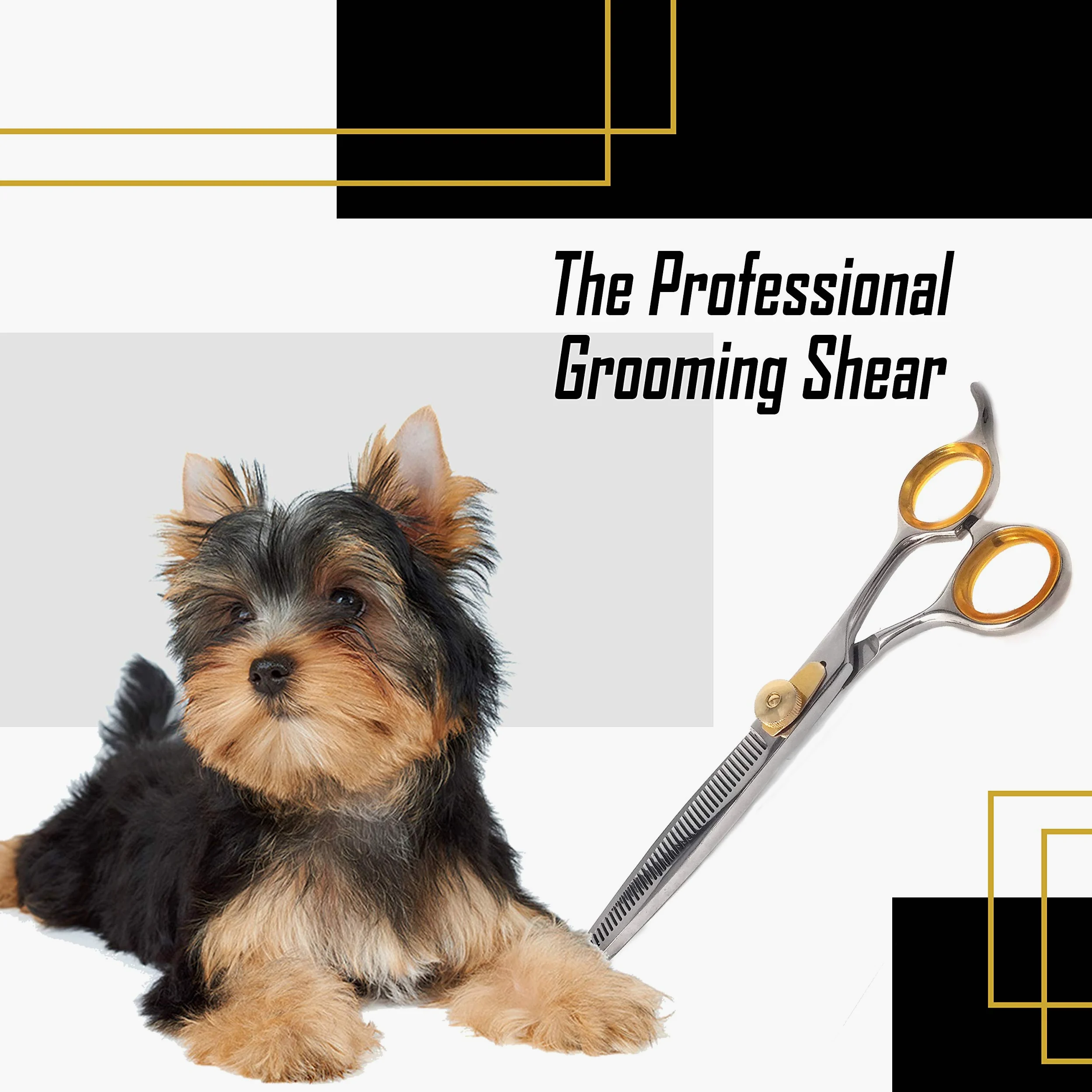 Sharf Ciseaux à effiler Gold Touch - 17,8 cm - 46 dents - Ciseaux de toilettage professionnels pour chien - Pointe fine - Ciseaux à effiler japonais en acier inoxydable 440 C