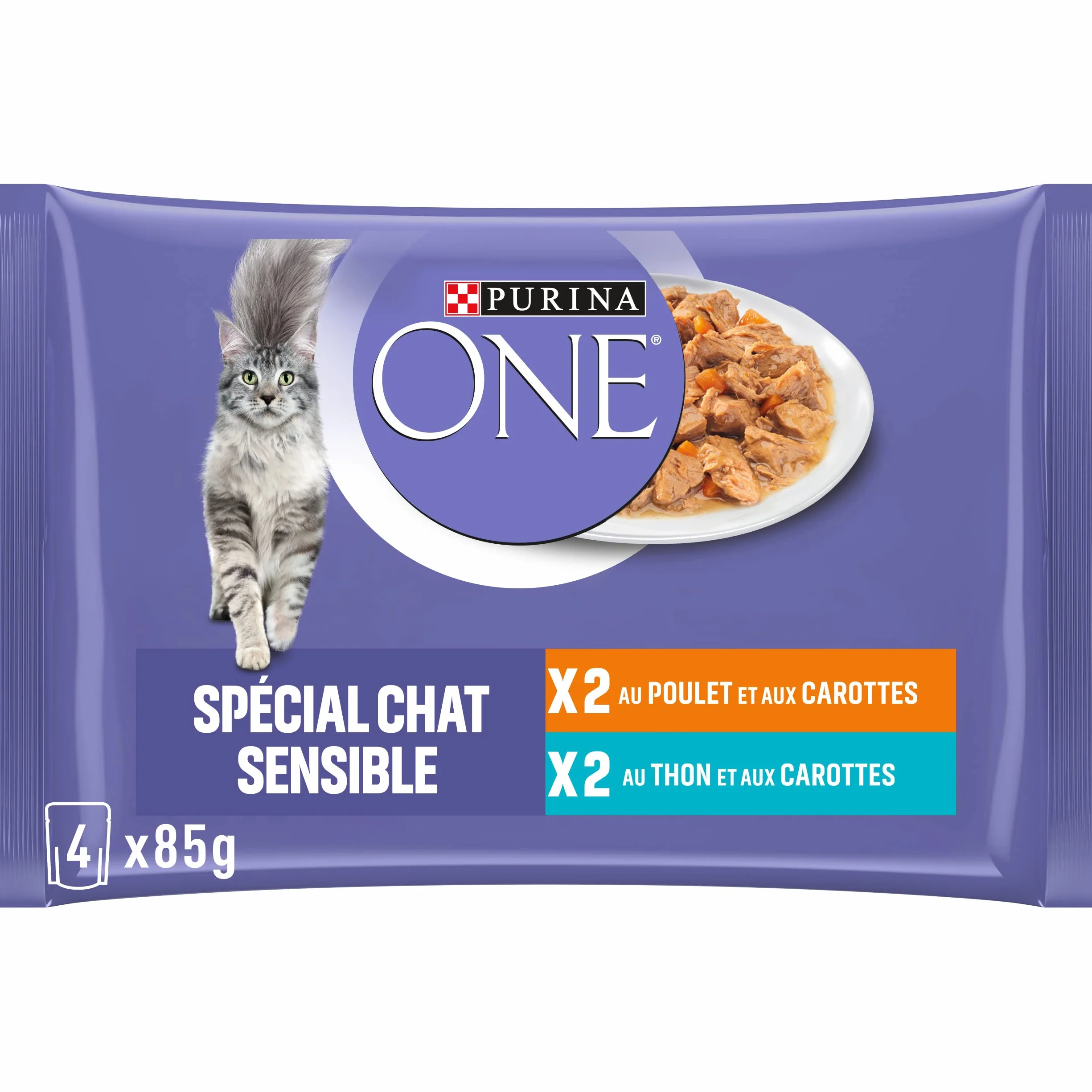 PURINA ONE BIFENSIS Spécial Chat Adulte Sensible Au Poulet et Thon Sachet Repas Lot de 12 (4 x 85g)