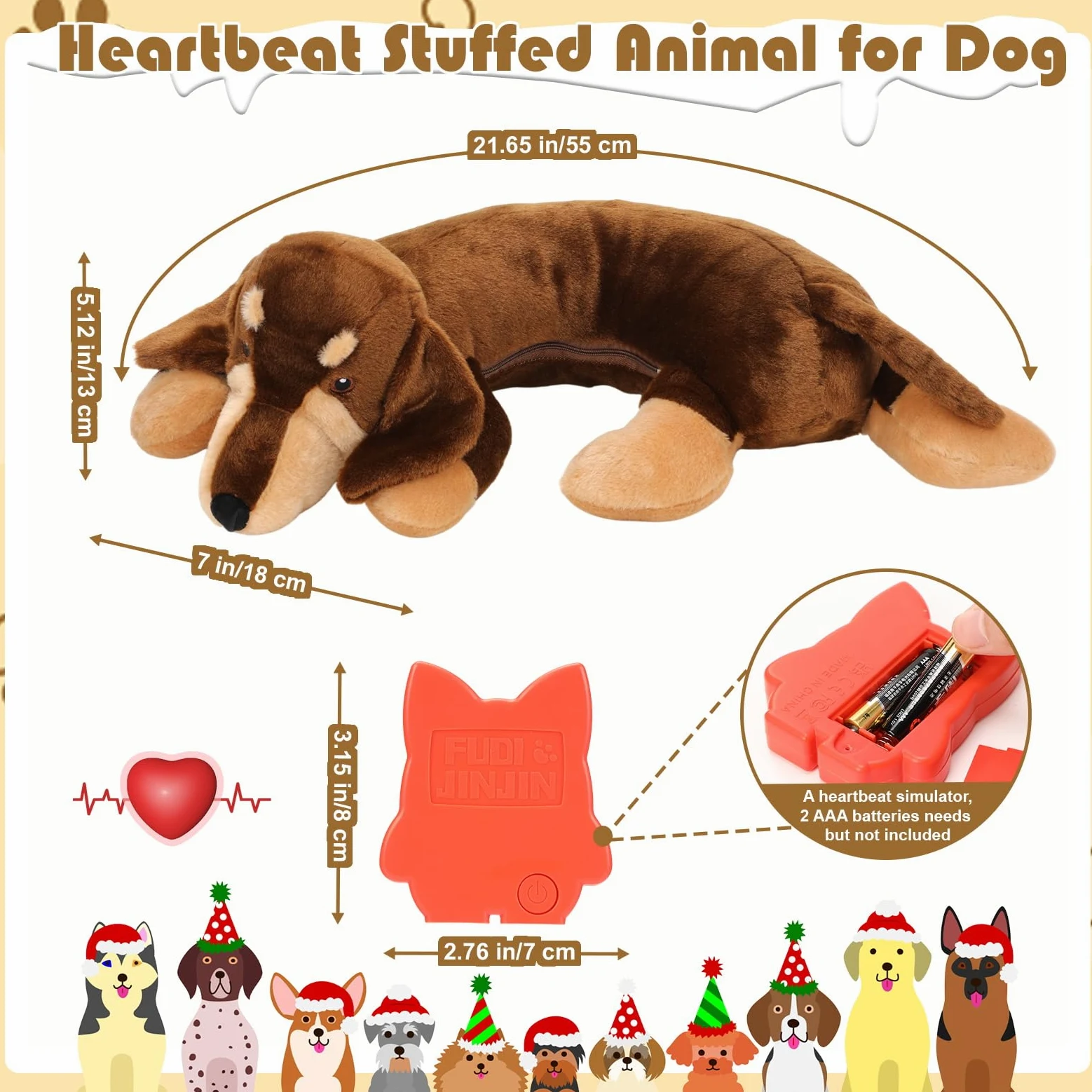 Soulchen Heartbeat Jouet en peluche pour soulager l'anxiété et soulager l'anxiété – Jouet confortable pour chiots – Aide au sommeil pour dressage de cage et de chenil – Compagnon douillet qui aide à