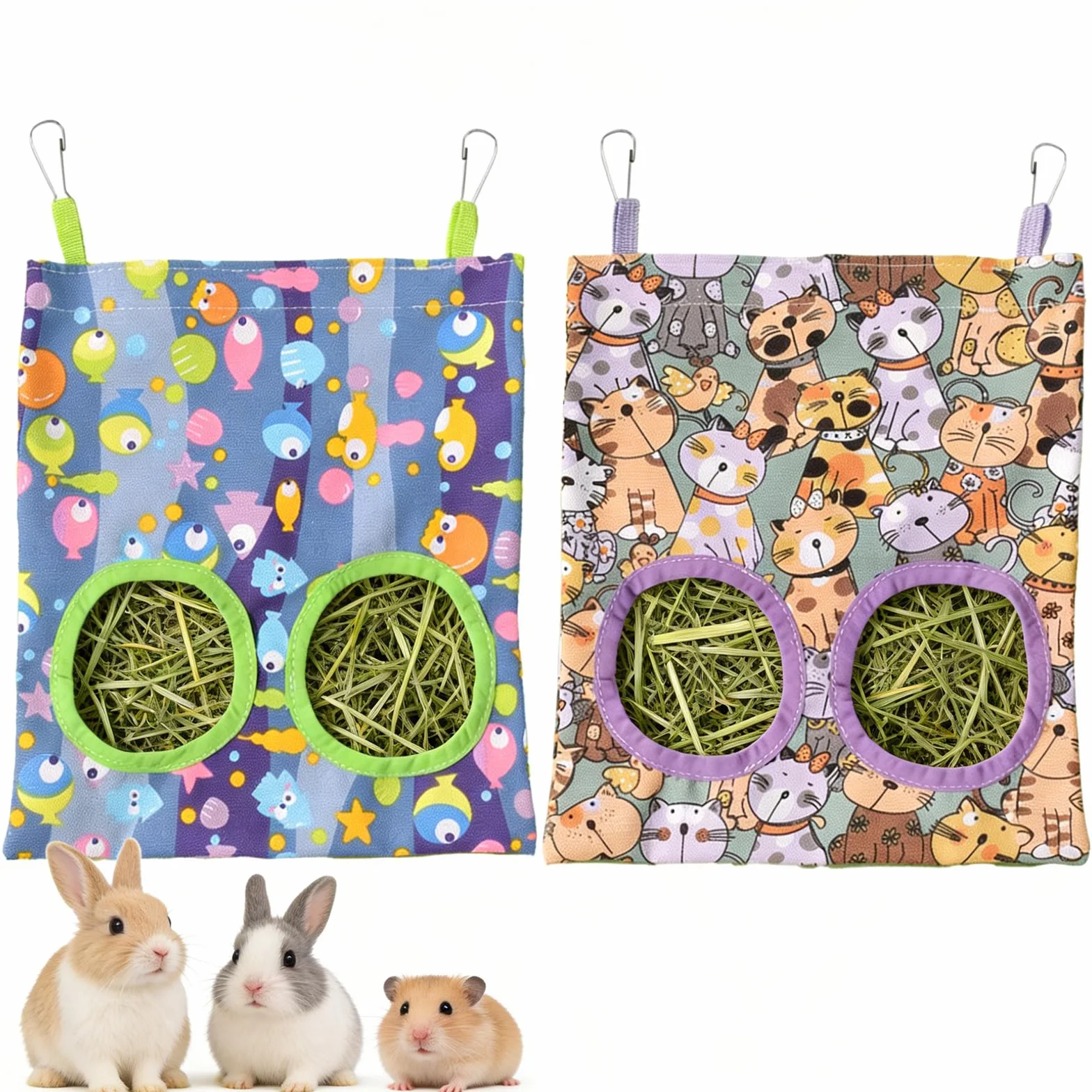 Sac à Foin pour Lapin, Distributeur de Foin Automatique pour Cochon d'Inde, Chinchilla, Hamster et Petits Animaux