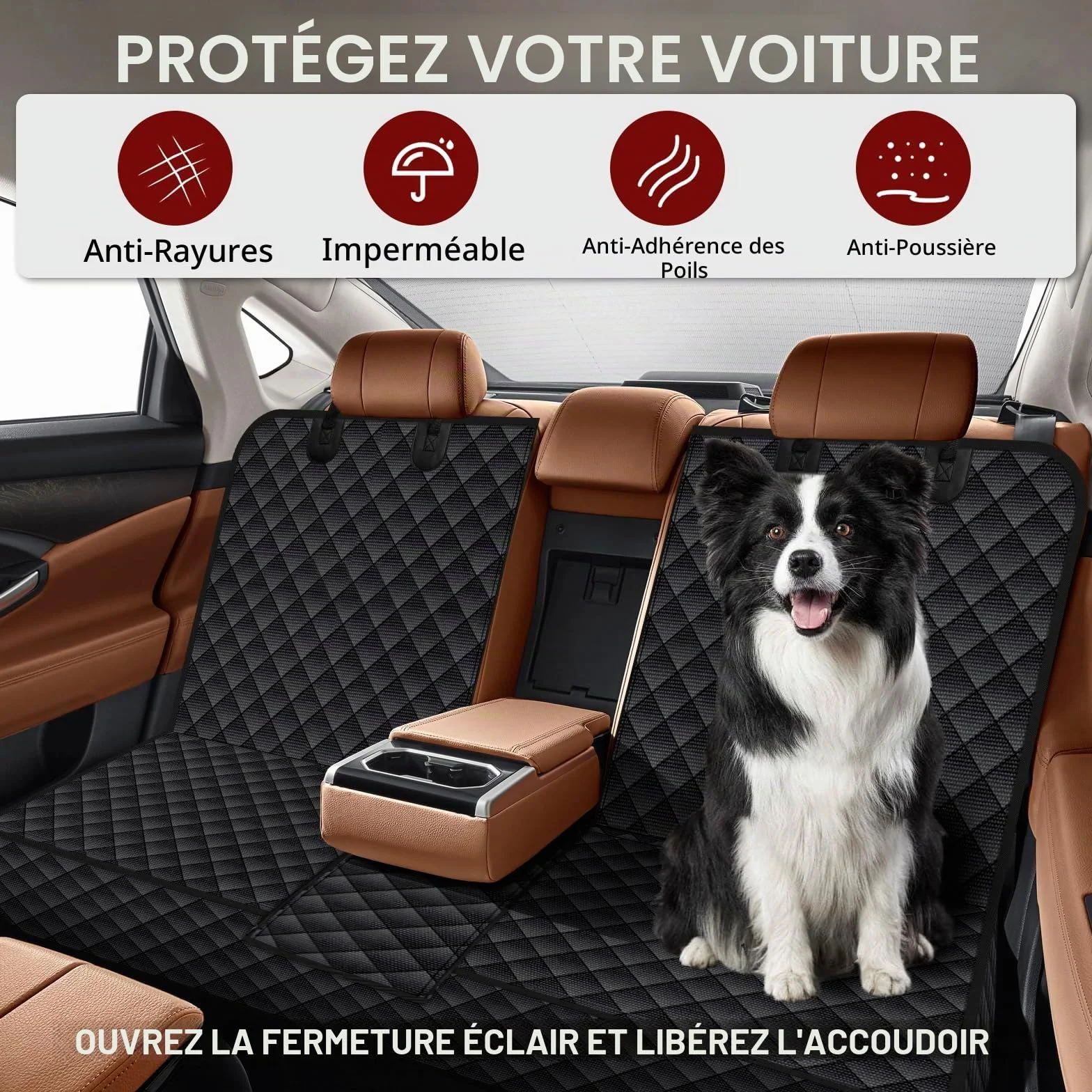 Housse de siège de voiture pour chien VAGCARS, imperméable, résistante aux rayures, avec 1 laisse élastique pour chien, 135x118 cm, Housse universelle pour siège arrière de voiture pour camions