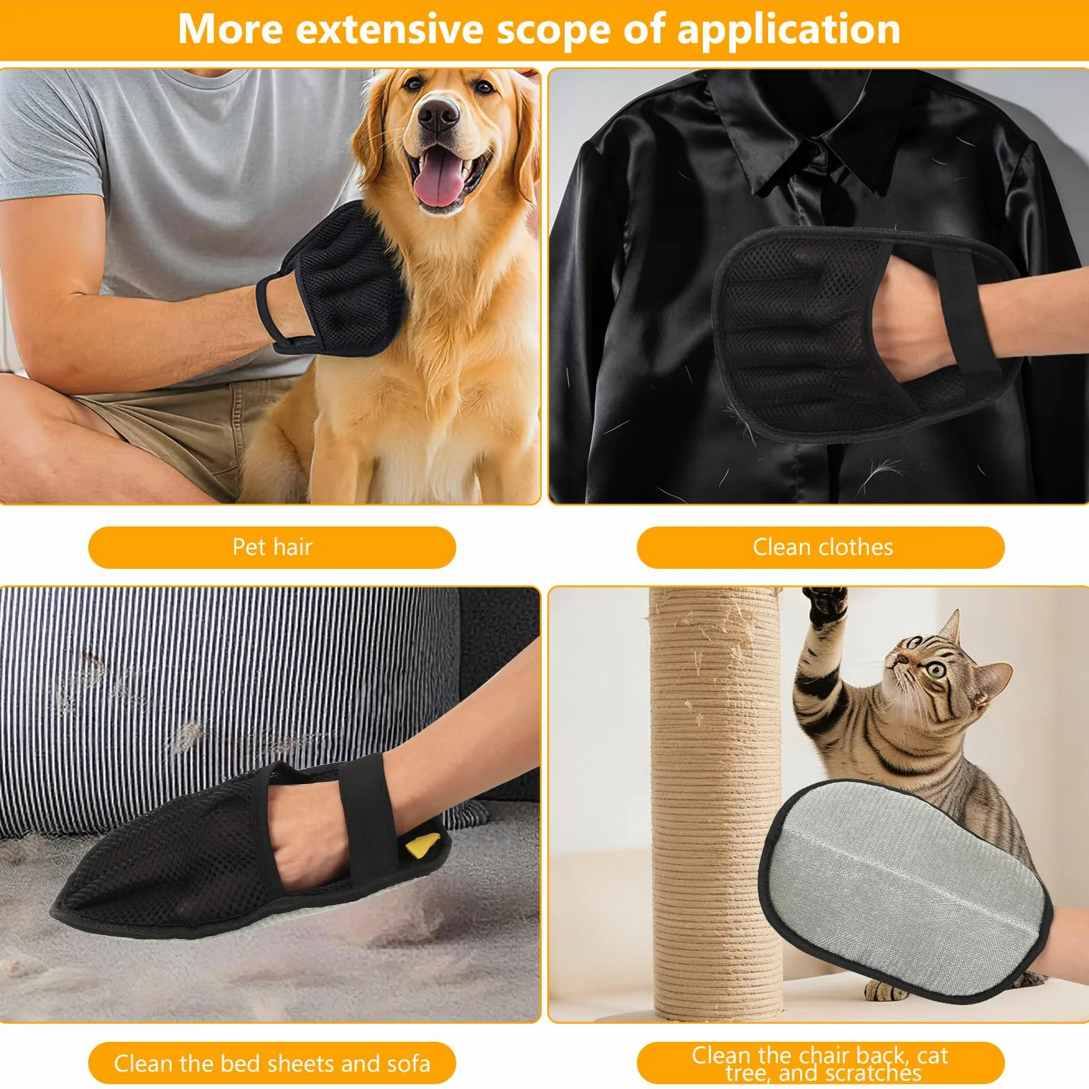 Lot de 3 gants d'épilation électrostatiques pour chien, gants de toilettage double face magnétiques
