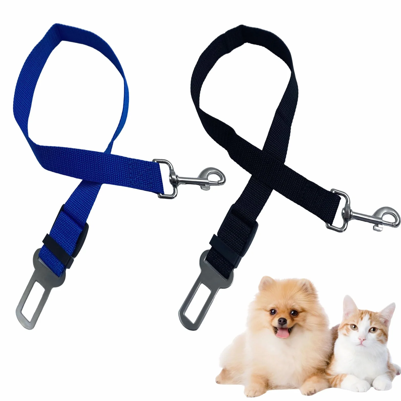 2 Pièces Harnais Voiture Chien Bleu et Noir Ceinture Chien 42-70cm Laisse Protégez-Vous et Votre Animal de Compagnie