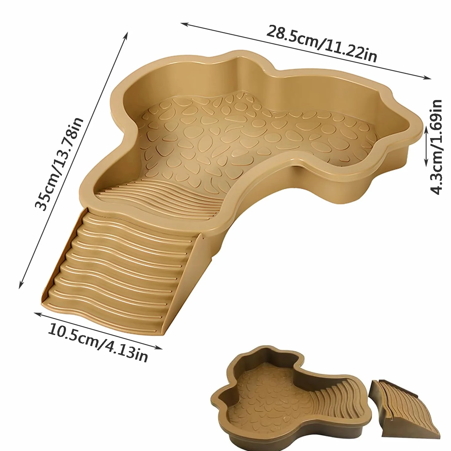 MEISO Abreuvoir Tortue Terrestre avec Rampe et Échelle, Bol d'eau pour Reptiles, Mangeoire pour Tortues, Lézards et Gecko (Brown)