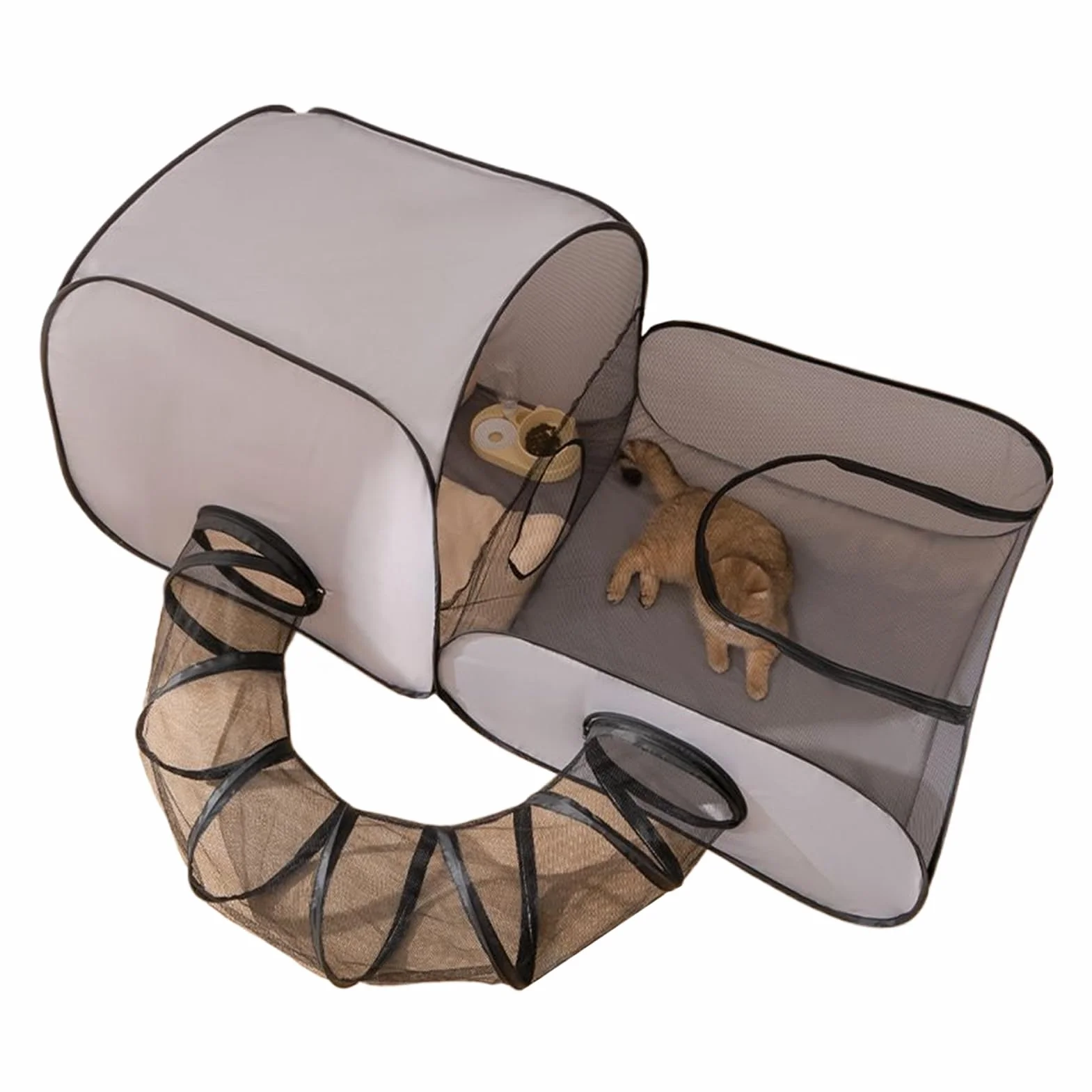 Parc Extérieur pour Chat avec Tunnel Circulaire et Clôture Pliable