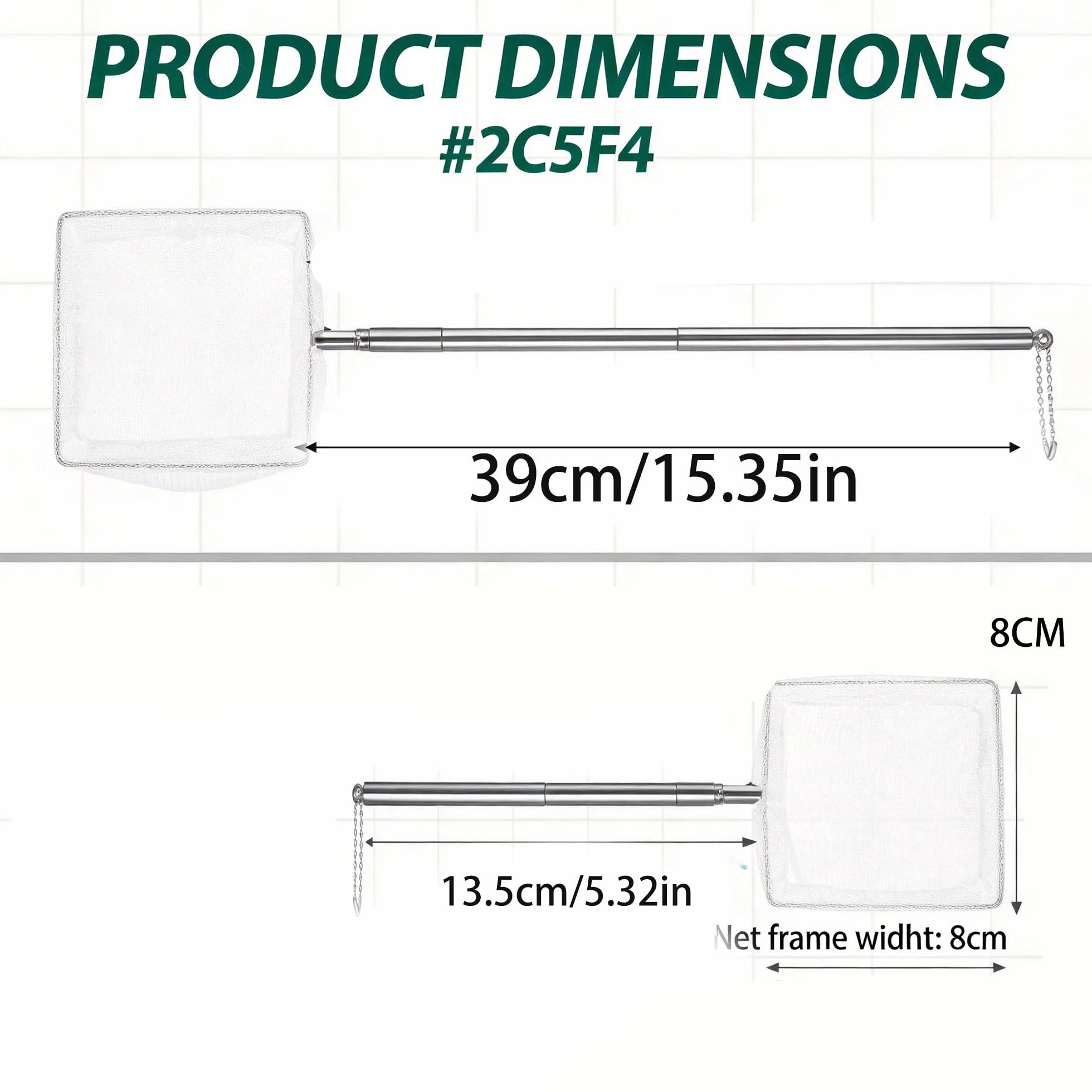 Paquet de 2 Filets de Pêche Extensibles pour Aquarium, Cadre Carré Blanc, Manche en Acier Inoxydable Réglable 13,5cm-39cm