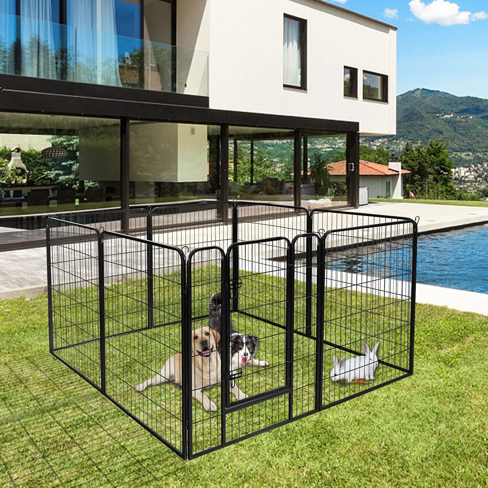 YUENFONG Enclos pour Chiots 80cm Hauteur XL 528x65x80cm avec Porte