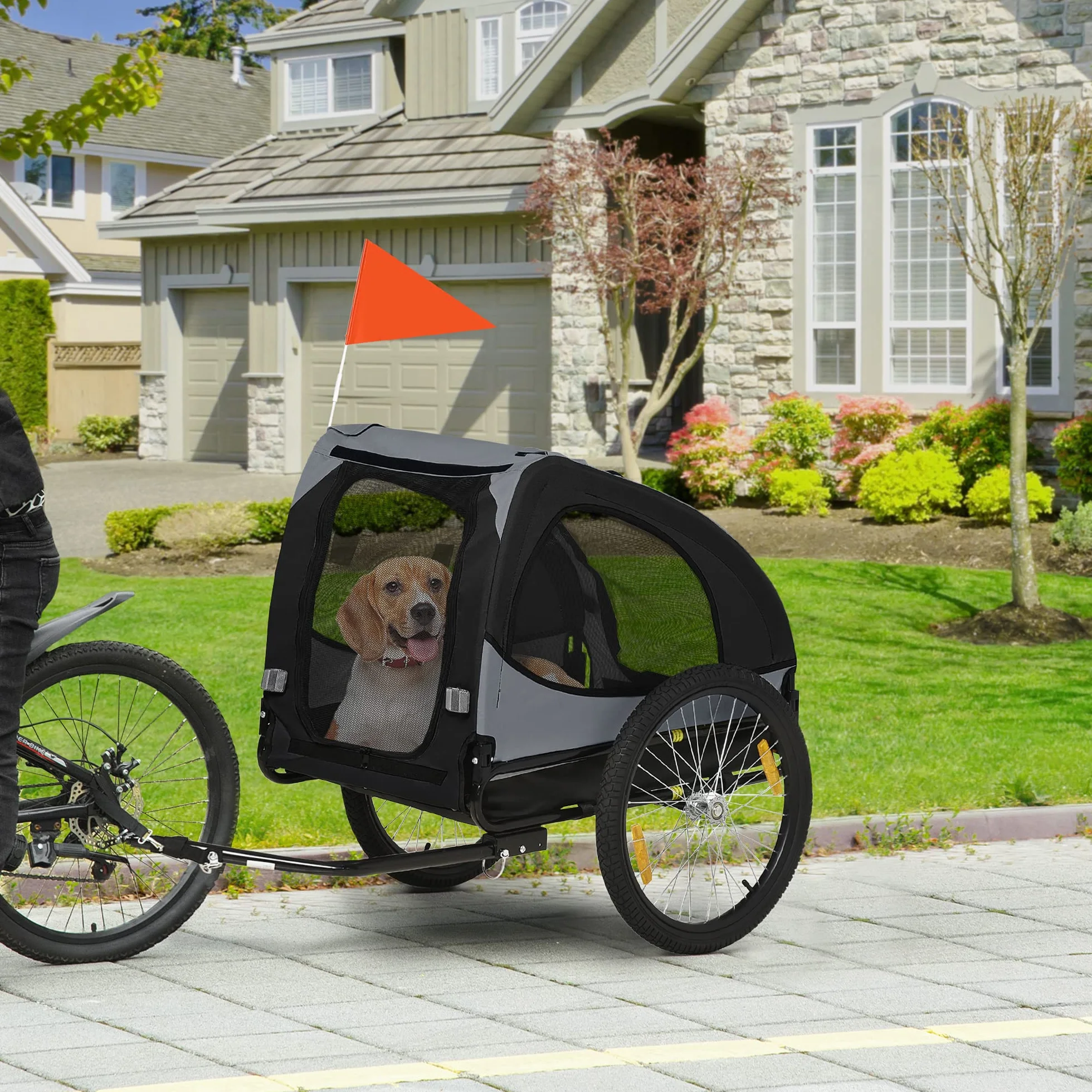 PawHut Remorque vélo Chien avec pneus 20 Pouces - Chariot pour Chien Moyen avec Structure en Acier et Mailles renforcées - Transport Animaux pour VTT et Balade extérieur