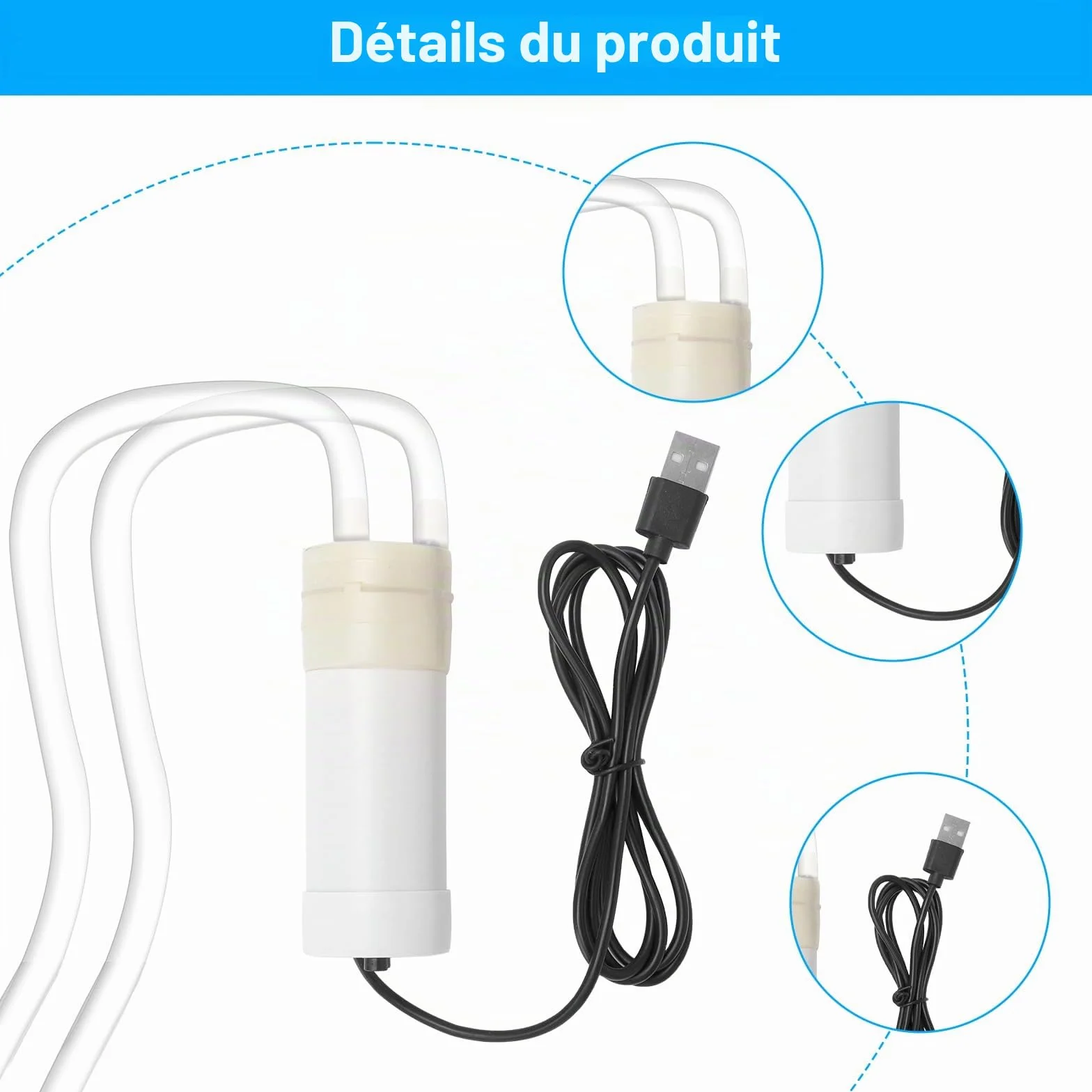 HENGBIRD Pompe à eau USB Mini DC Auto-amorçante 5 V Silencieuse avec Tuyau PVC 1 m & Filtre en Pierre, Pompe de Circulation Portable pour Aquarium