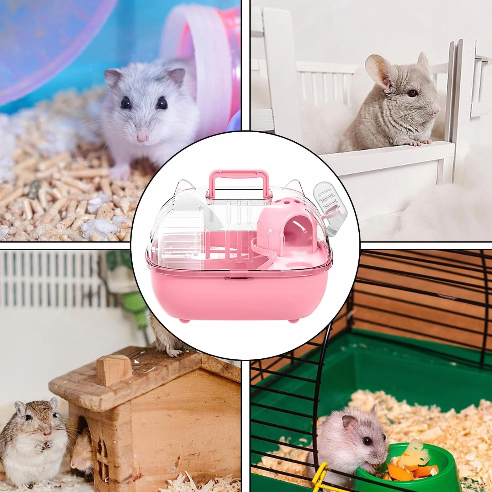 Transporteur pour Hamster 27.5x22x20cm Cage de Transport pour Petits Animaux avec Toit Transparent