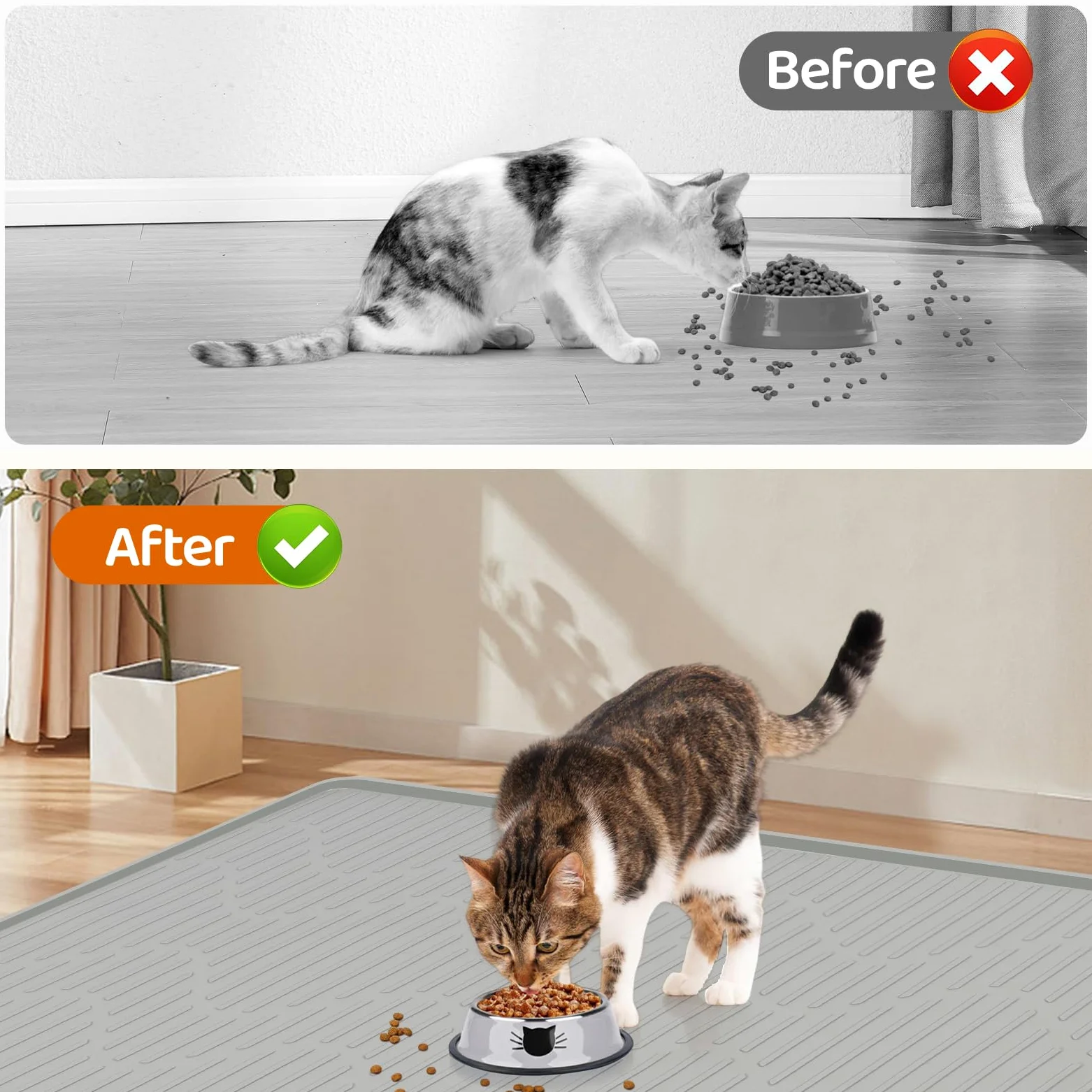 Tapis de nourriture pour chien - 101 x 56 cm - En silicone avec bord surélevé - Antidérapant - Pour nourriture et eau - Pour animaux de compagnie de petite, moyenne et grande taille