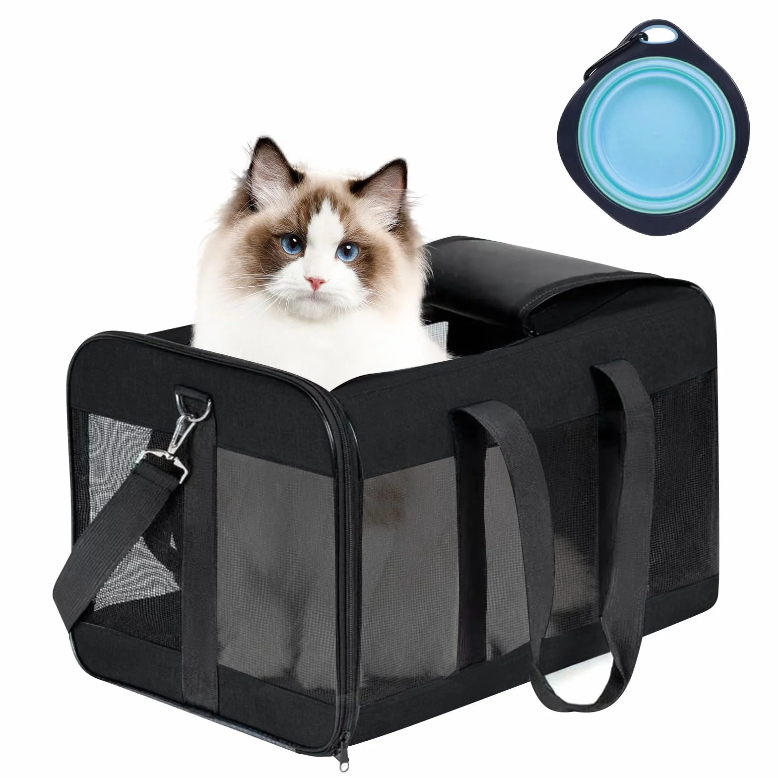 Sac de transport MEYAGOT pour chat et chien, pliable, respirant, avec gamelle, pour voyage, visites vétérinaires et sécurité temporaire, en tissu Oxford beige, jusqu'à 9 kg