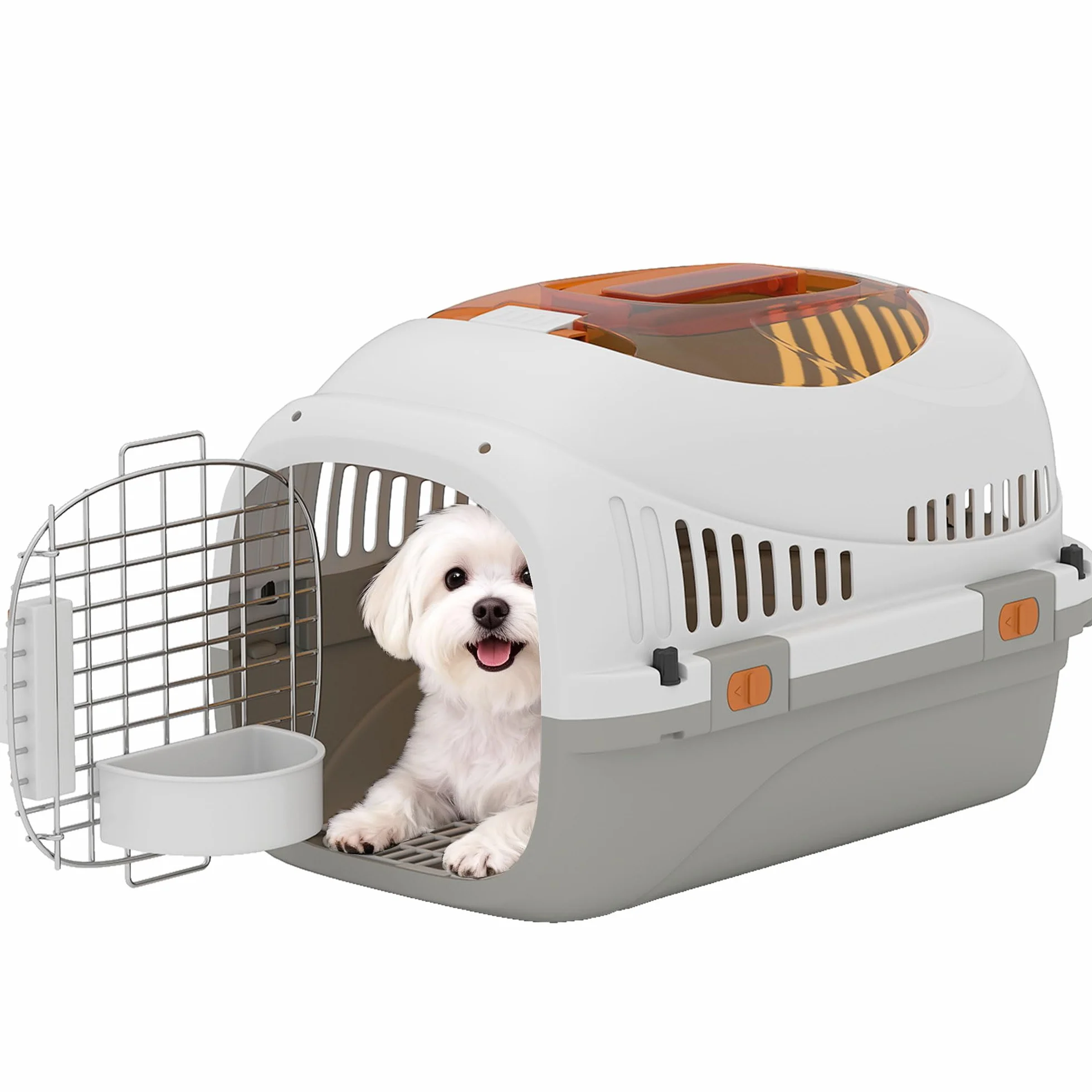 PawHut Caisse de Transport Chat et Chien jusqu'à 4 kg, 49 x 32 x 31 cm, Gris et Crème