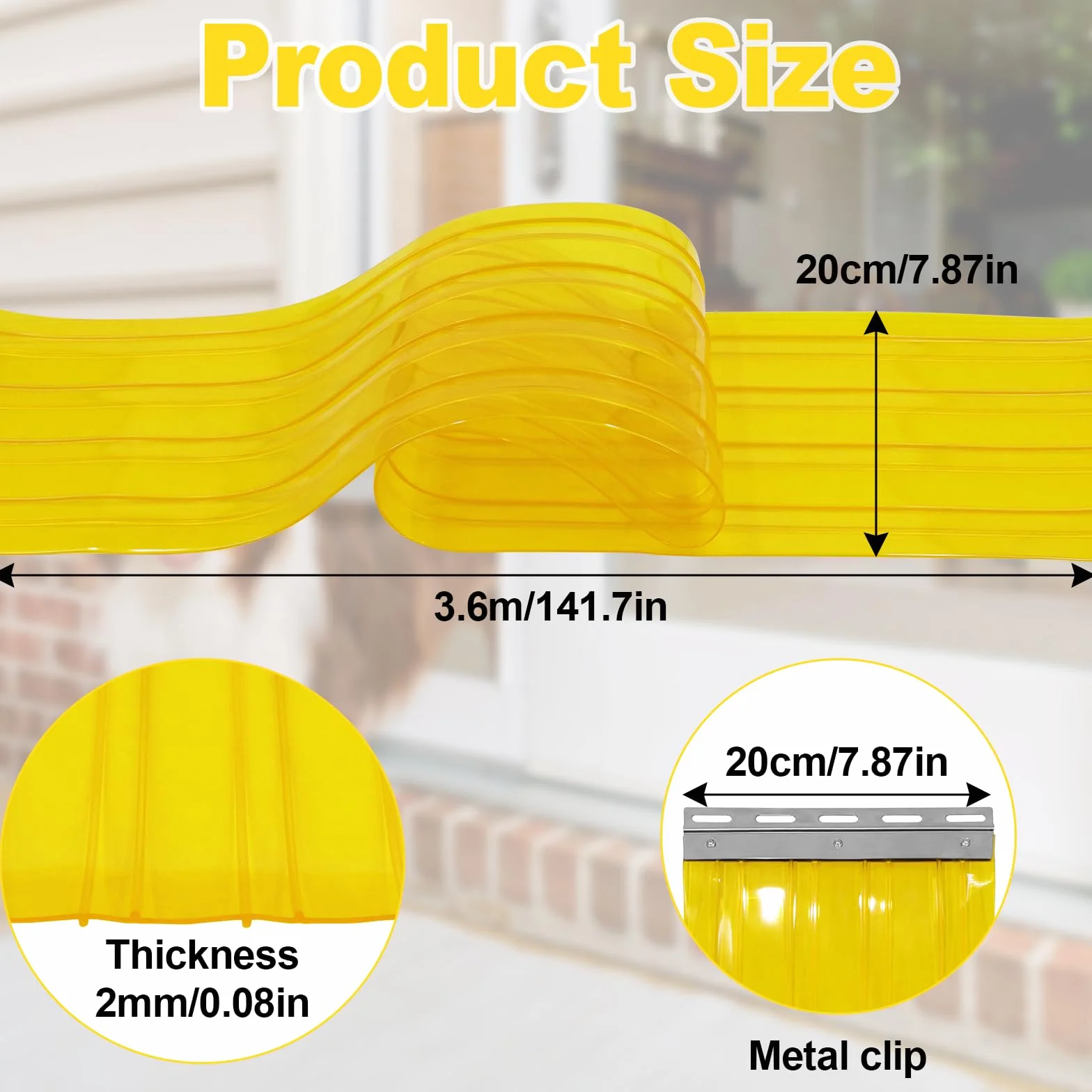 Rideau à Lanières PVC pour Porte de Chien 3.6m x 20cm Jaune Isolant Thermique