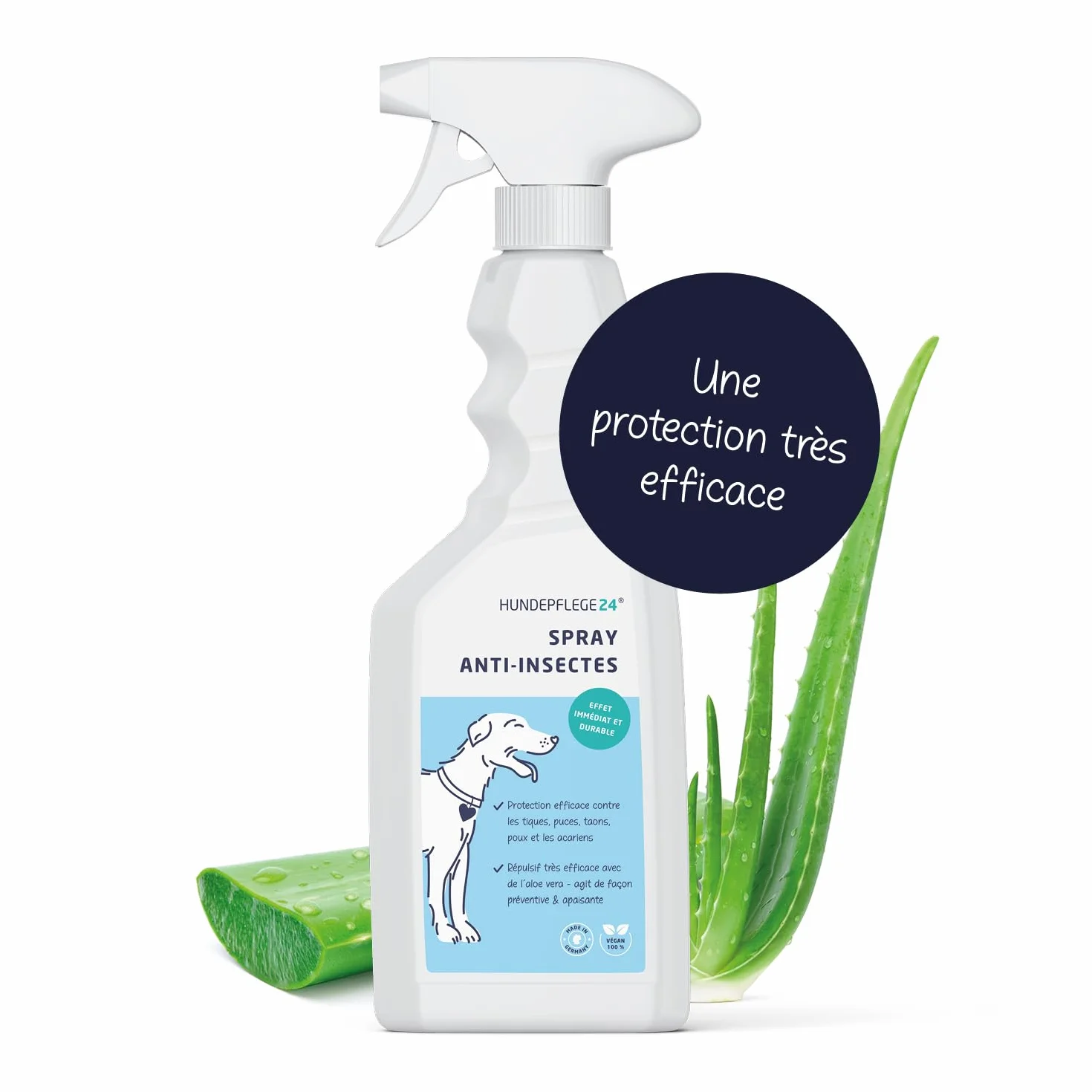 Spray Anti Tiques et Anti Puces Chien 500ml - Protection Efficace Contre Tiques, Puces & Acariens avec Géraniol et Aloe Vera