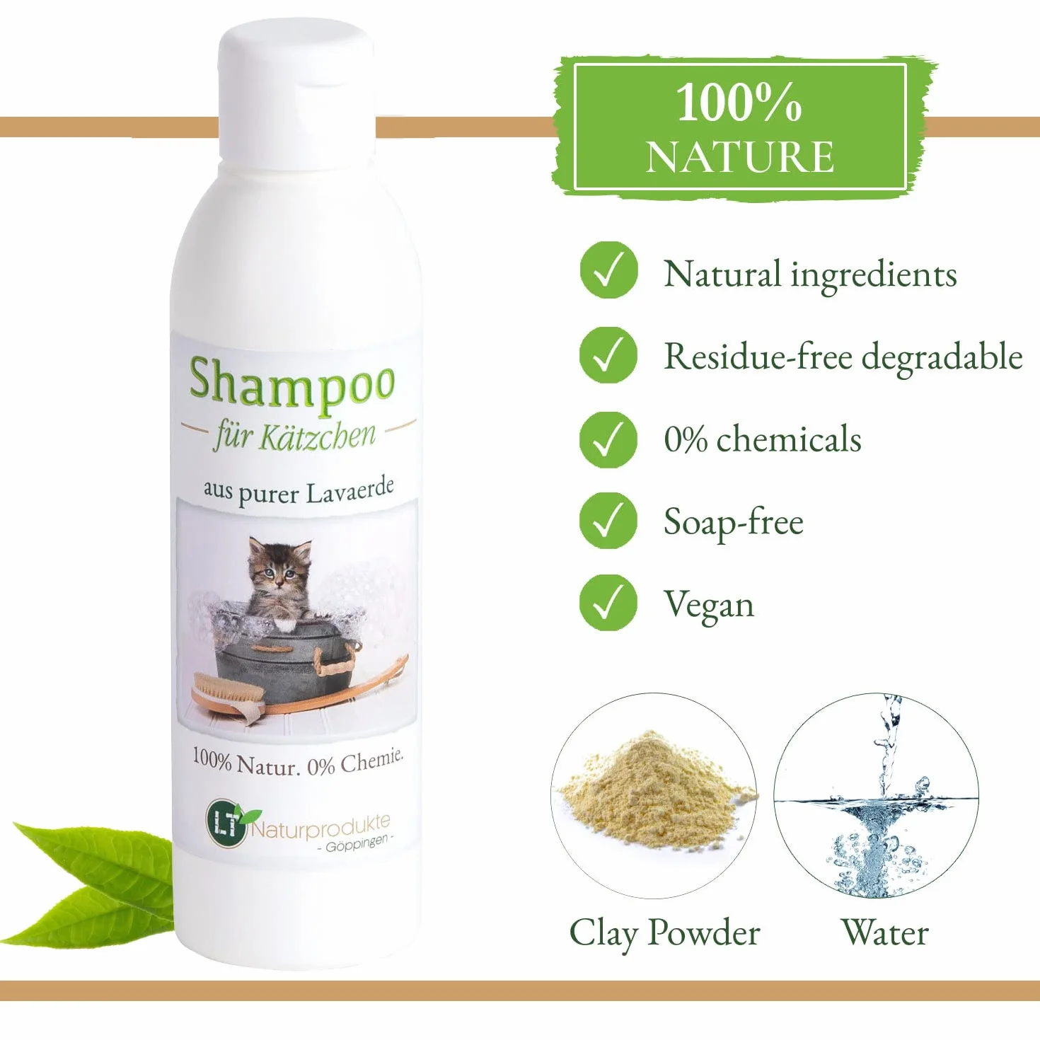 Shampooing bio pour chaton hypoallergénique anti-démangeaisons à la lave blanche 250 ml