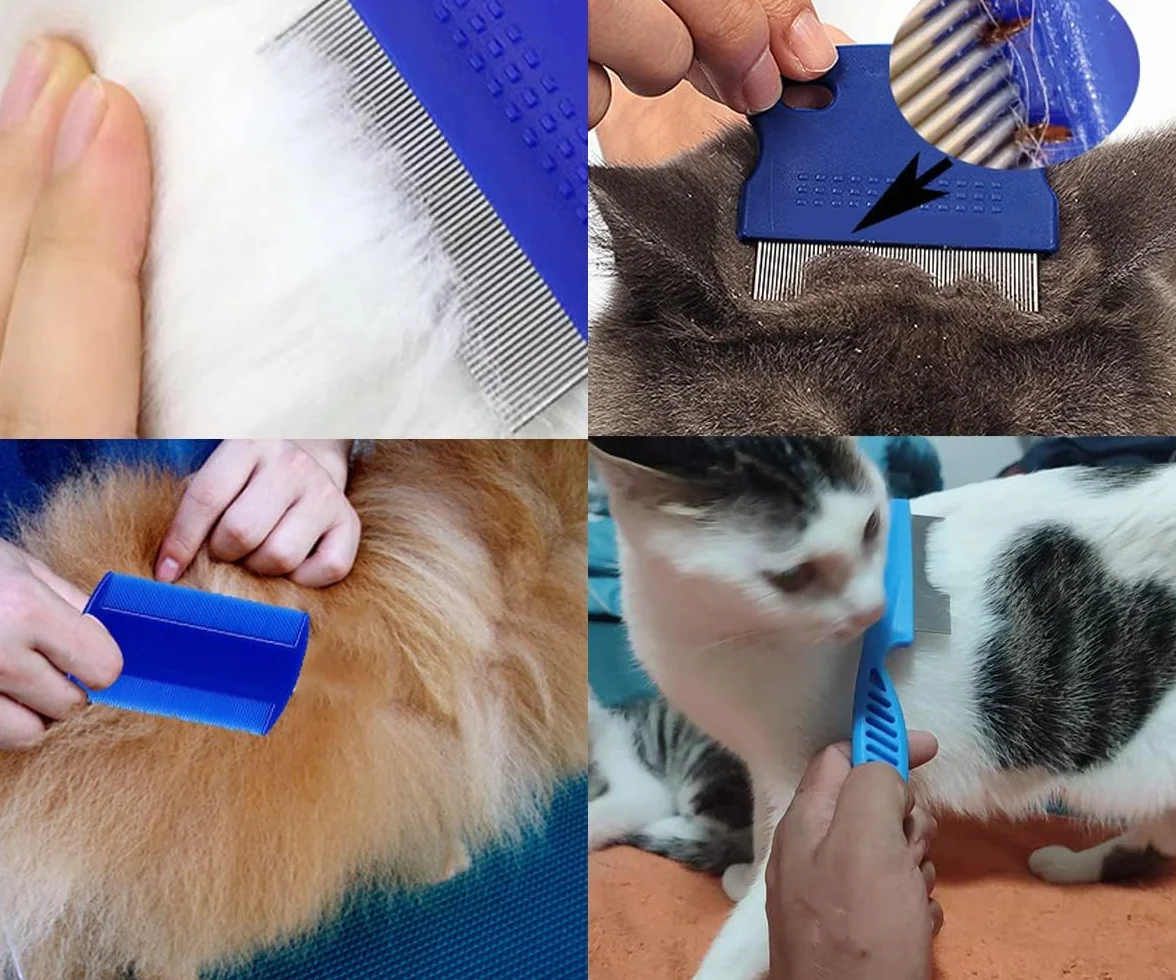 9 Peigne Anti Poux, Peigne Anti Puces pour Chat et Chien, Peigne Puces Chat et Chien pour Enlever les Taches de Larmes/Poux/Tangles/Croûte/Saleté