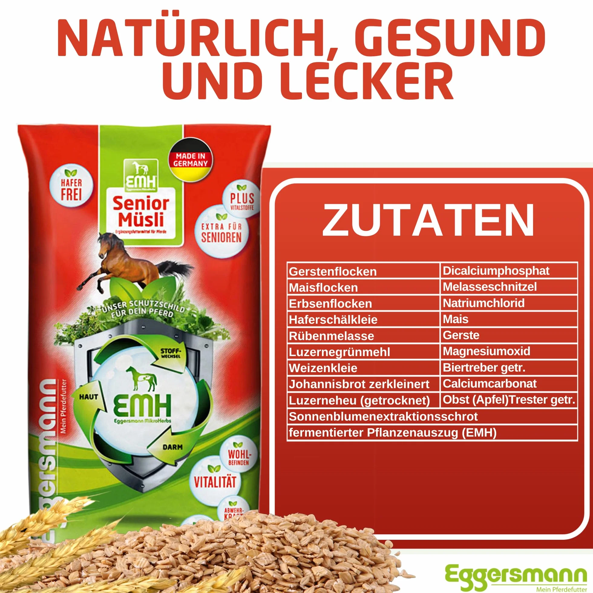 Eggersmann EMH Senior Sac de céréales pour Chevaux âgés avec sélénium - Nourriture Naturelle