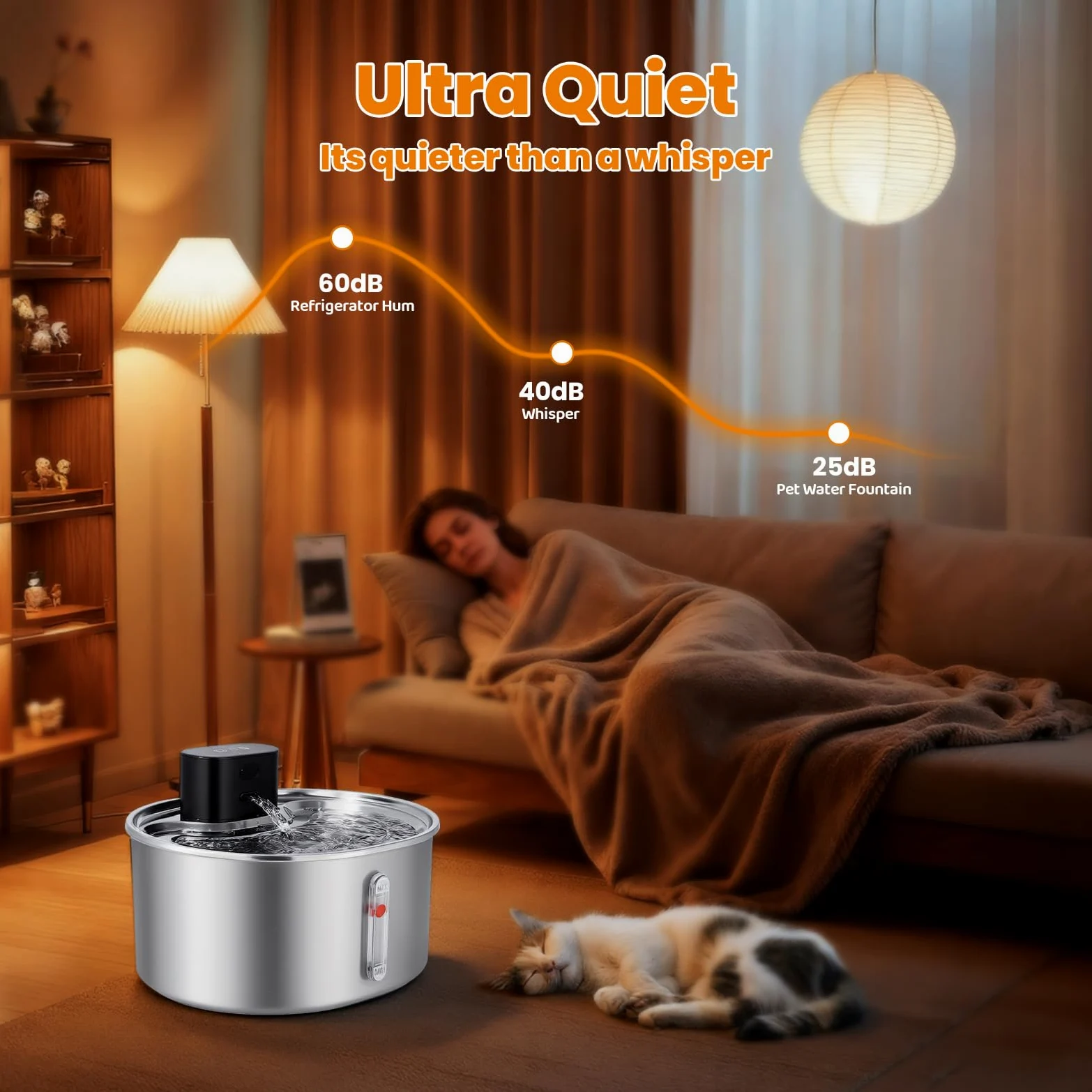 3.2L Fontaine a Eau Chat sans Fil INOX, Fontaine a Eau Chat Detecteur de Mouvement, Batterie 5000mAh, Silencieux, Équipé d'une Fonction Anti-Séchage, pour Chats et Petits Chiens