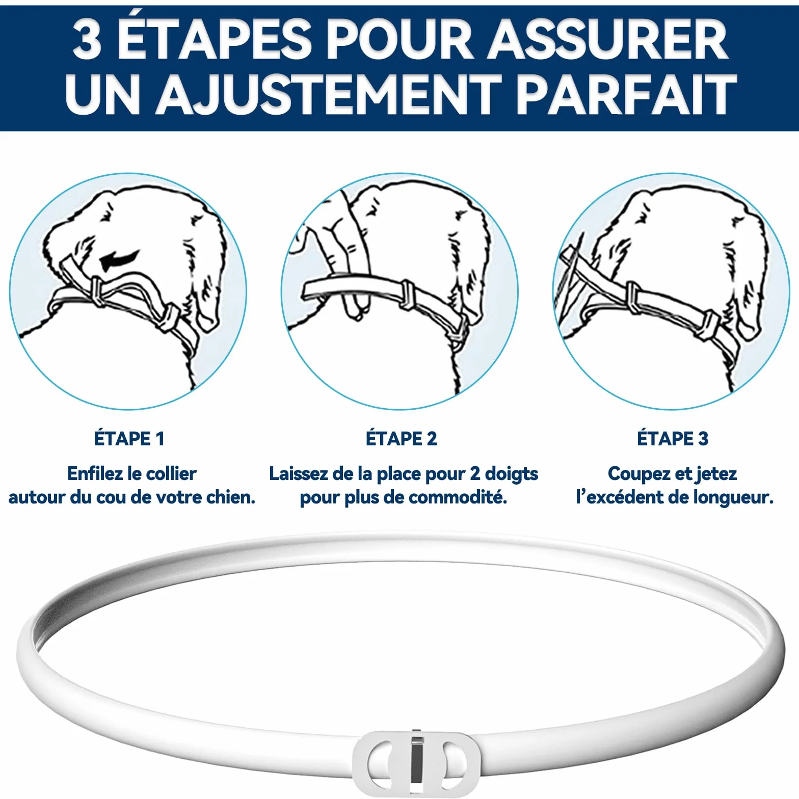 Collier Anti Puces pour Chien Réglable 63.5CM 2PACK, Résistant à l'eau, Huiles Essentielles 100% Naturelles