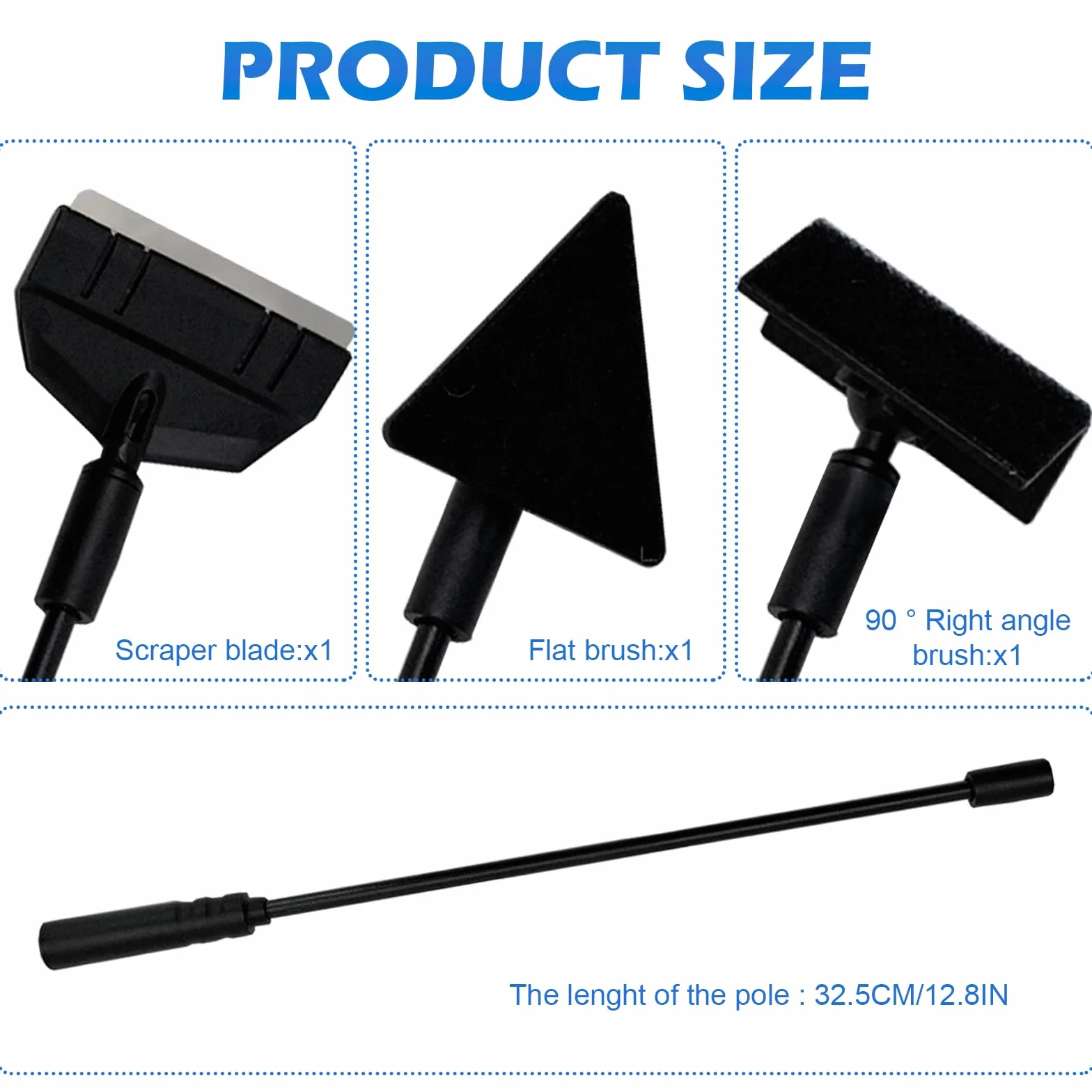 Kit de Nettoyage Aquarium 3-en-1 36 cm, Nettoyeur de Vitres avec Grattoir à Algues, Brosse Triangulaire et d’Angle pour Nano Aquariums