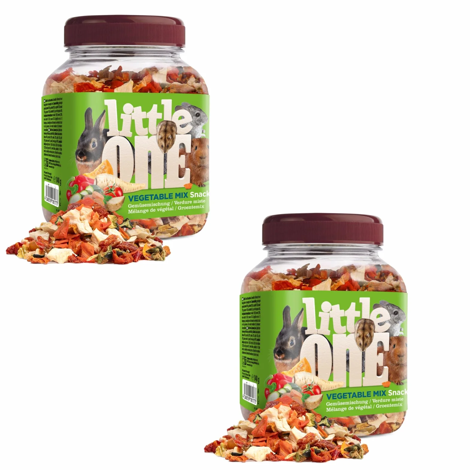 Little One Vegetable Mix Snack | Pack Double | 2 x 140 g | Aliment complémentaire pour rongeurs et Lapins Nains | Mélange composé de Sept Types de légumes séchés