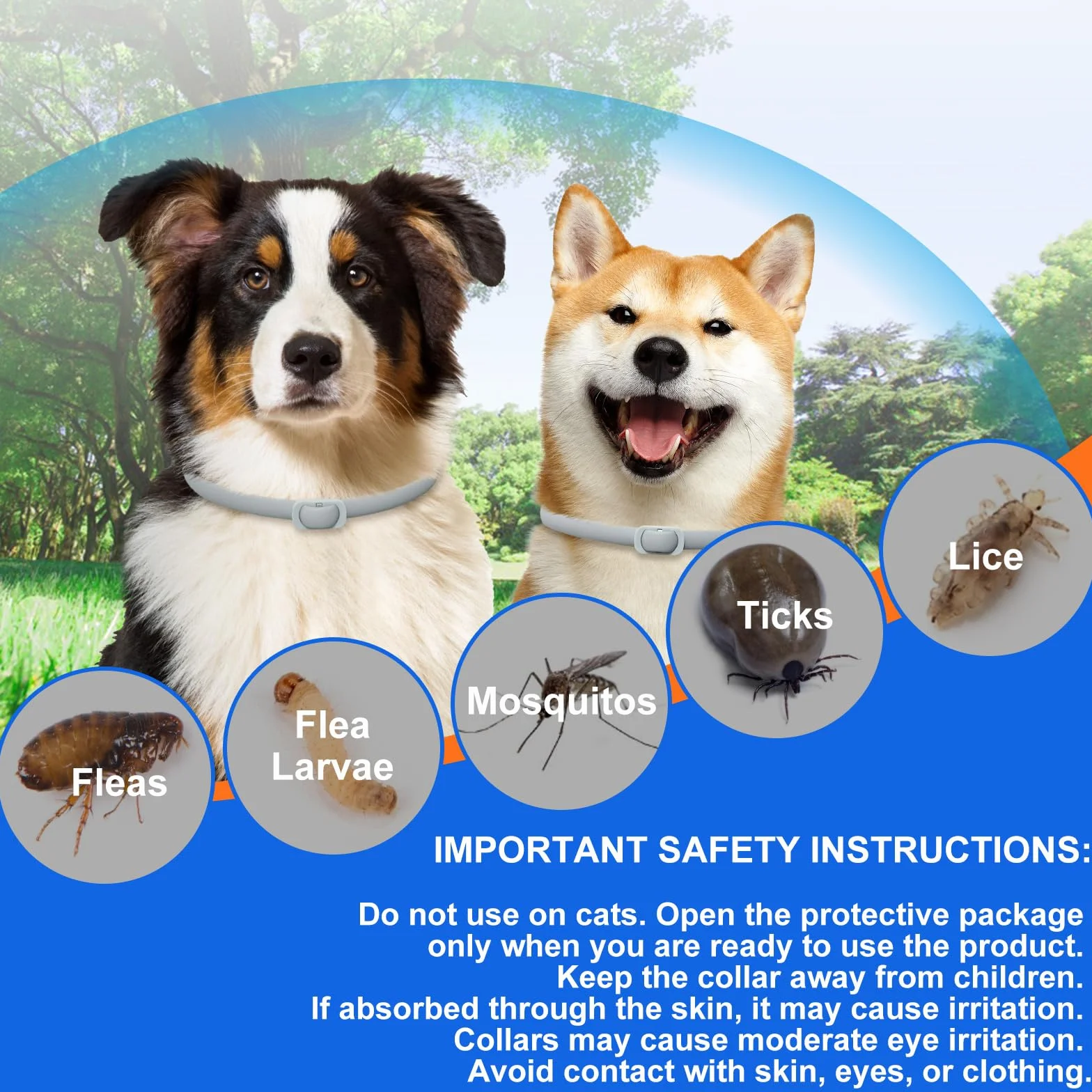 Collier Anti Puces pour Chien Naturel 24 Mois Réglable Imperméable 4pces