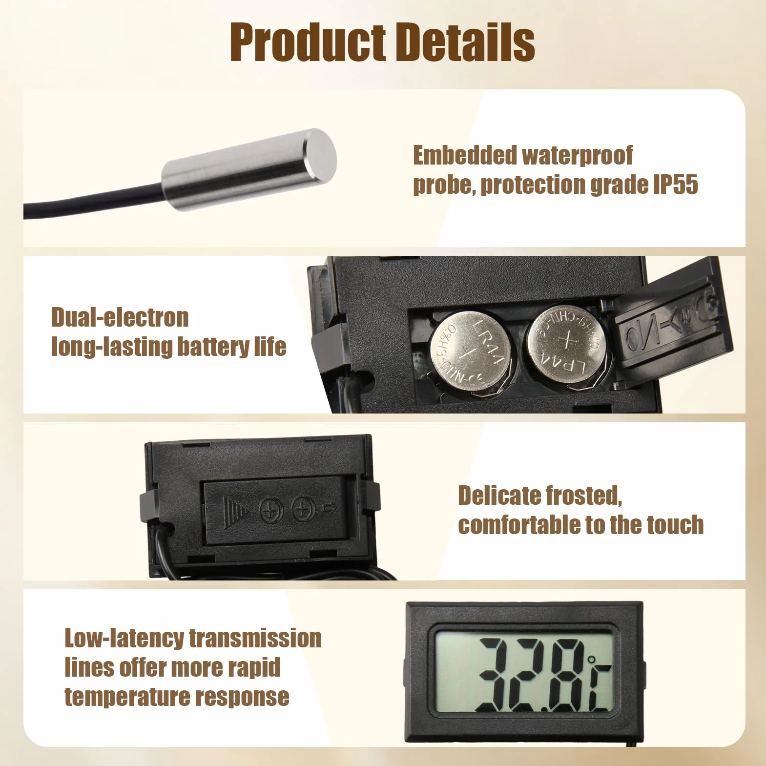 Thermomètre Numérique Mini LCD Moniteur de Température avec Sonde Externe 1m pour Reptiles Réfrigérateur Congélateur Aquarium