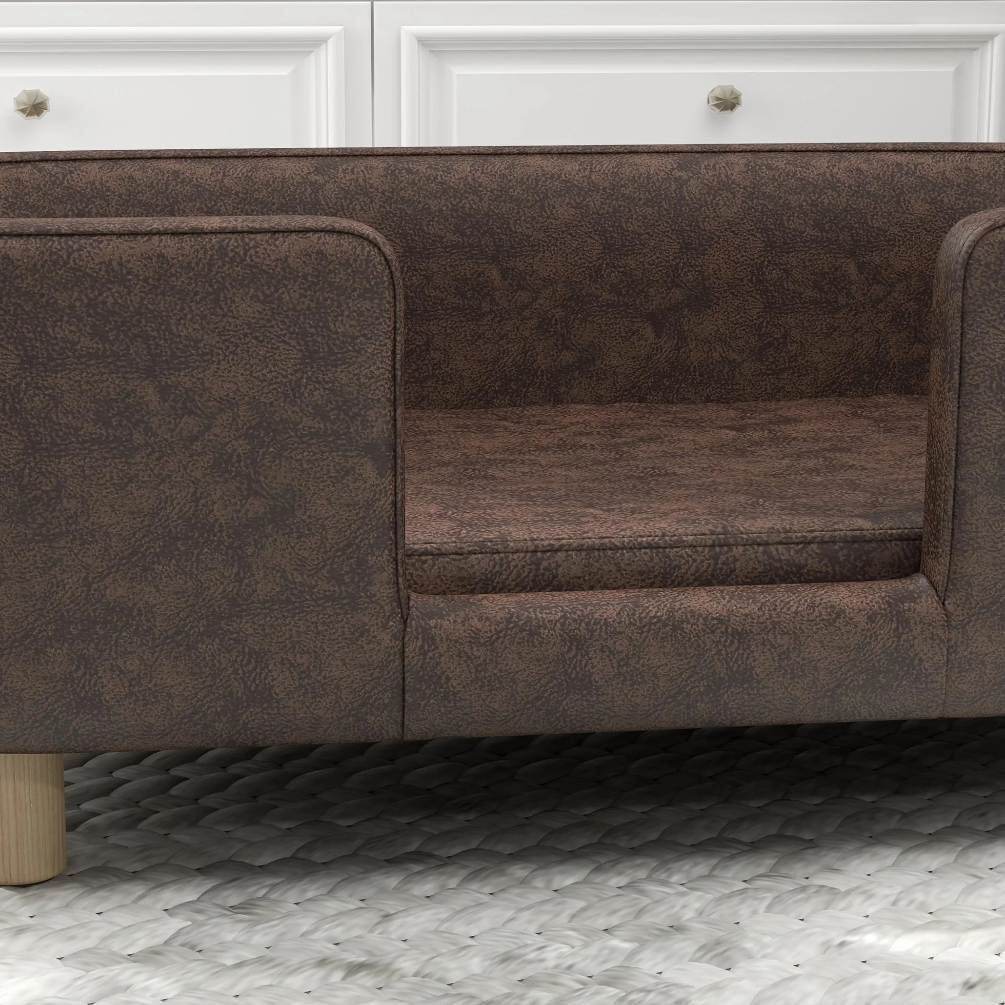 PawHut Canapé Chien lit pour Chien Chat Rebord Coussin Moelleux Pieds Bois Massif 74 x 48,5 x 31 cm Micro-Fibre Chocolat