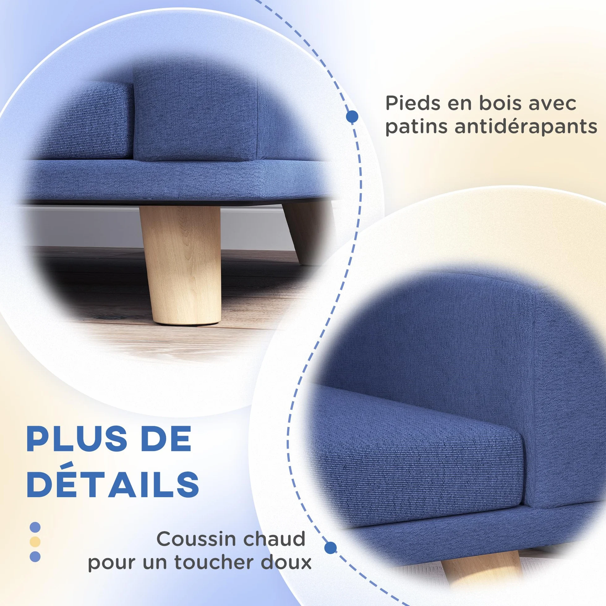 PawHut Canapé Chien Lit pour Chien avec Coussin Déhoussable Housse Lavable Design Scandinave Tissu Polyester Pieds Bois 98 x 67 x 25 cm Bleu