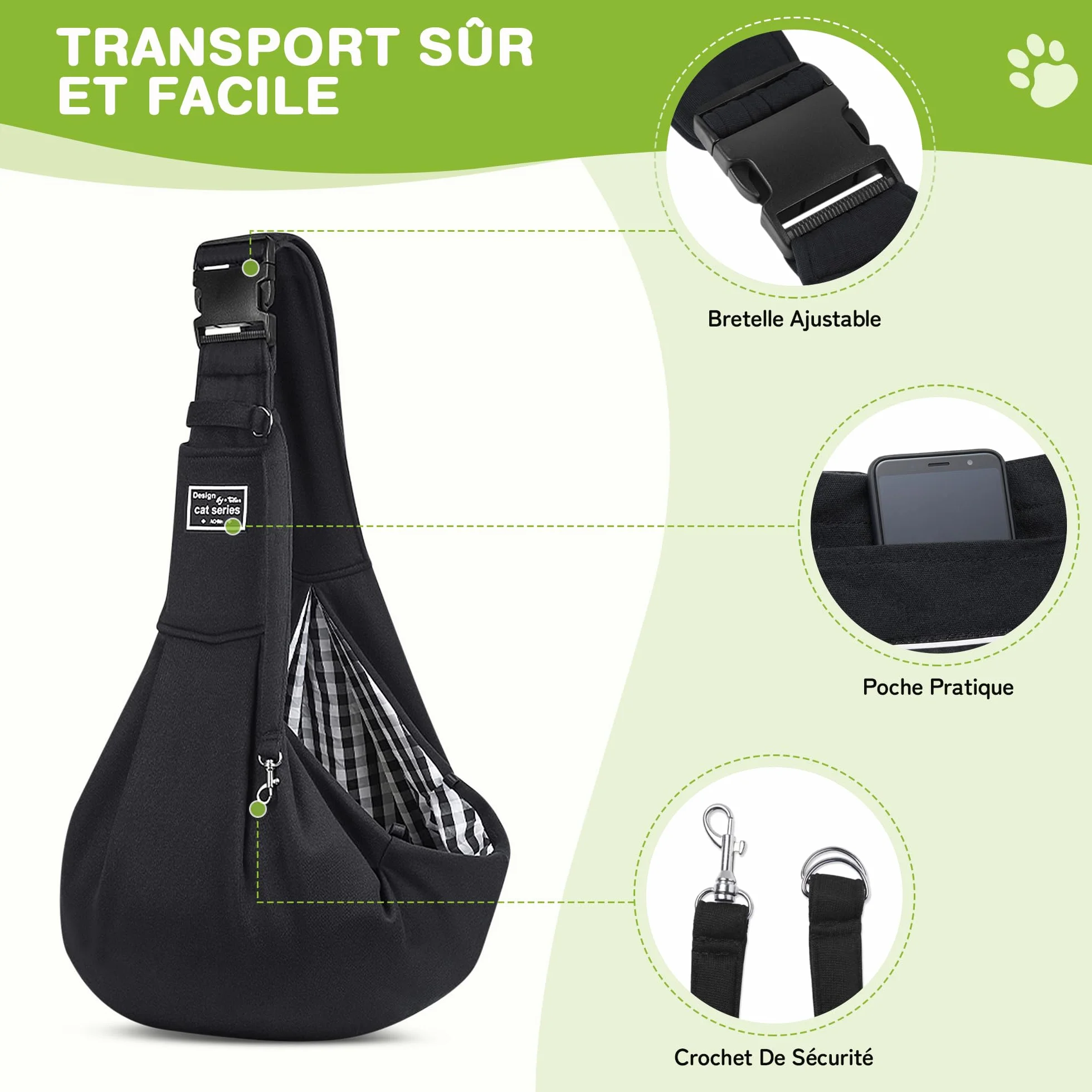 ALLSOPETS Sac de Transport pour Chien et Chat Réglable Noir Charbon