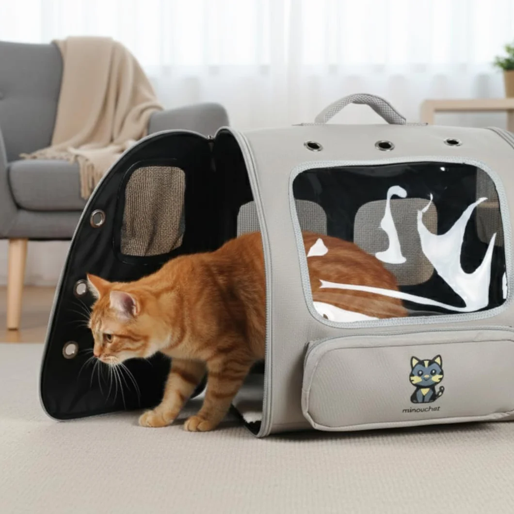 Sac de Transport pour Chat avec fenêtre panoramique – Structure Rigide, Ventilation Multiple – 45×30×40 cm (Gris foncé)