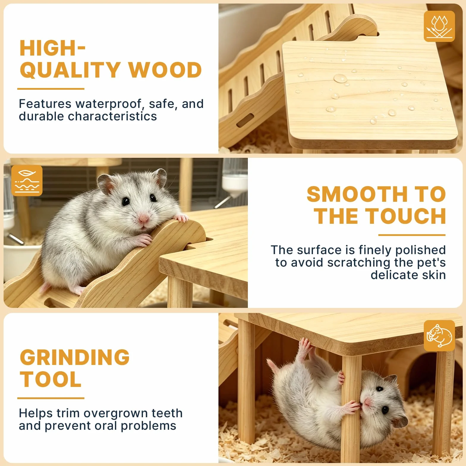 Plateforme en Bois pour Hamster avec Échelle d'escalade et Tunnel, Set Plateforme pour Petit Animal de Compagnie, Hamster Russe Doré Syrien Nain, Jouet à Mâcher Accessoire Cage