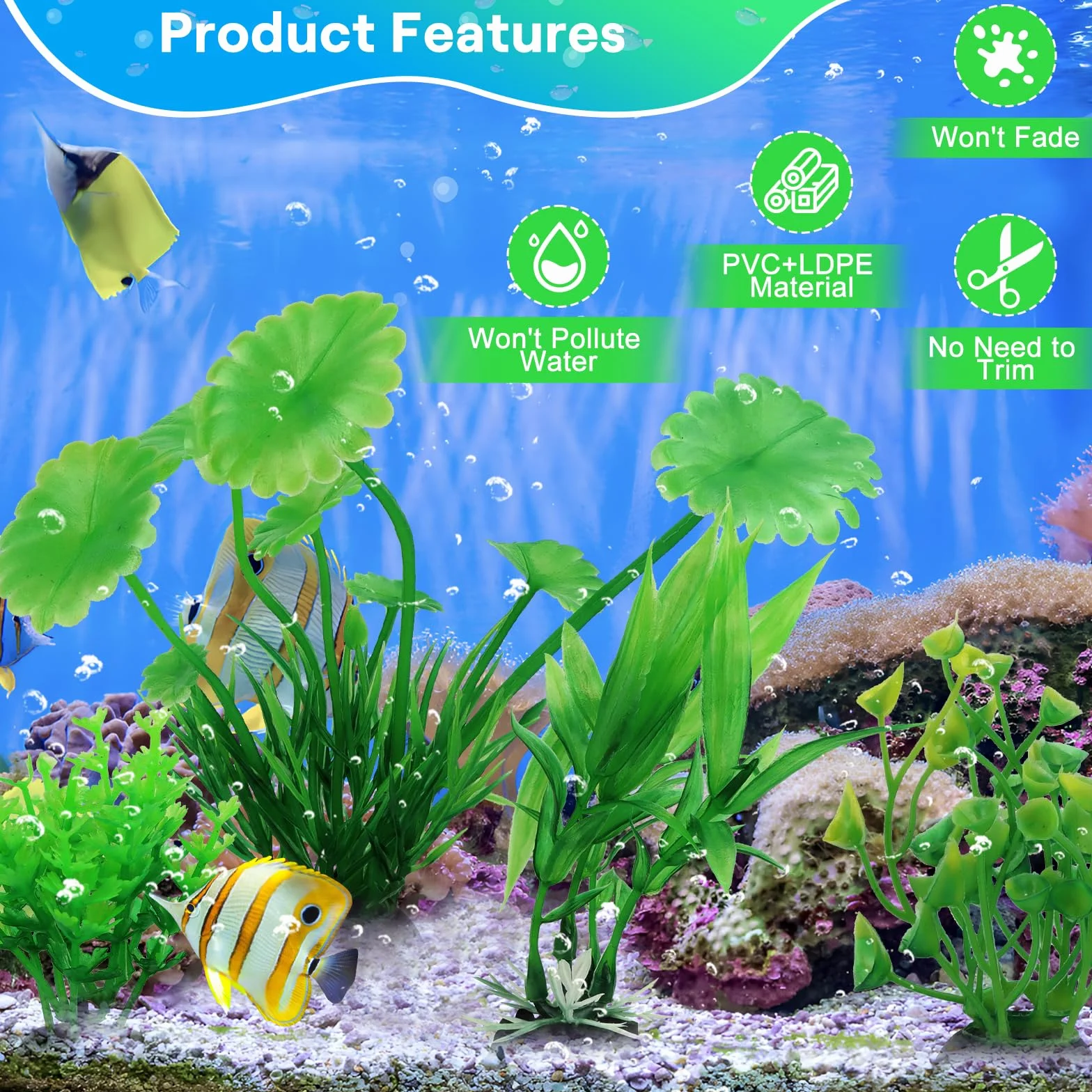 Plante Artificielle Aquarium Decoration 10 Pièces Vert