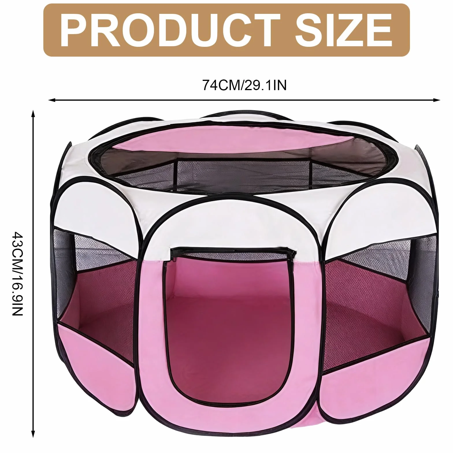 Parc pour Chien Portable Tente Respirante Intérieur Extérieur 74 x 74 x 43 cm Rose