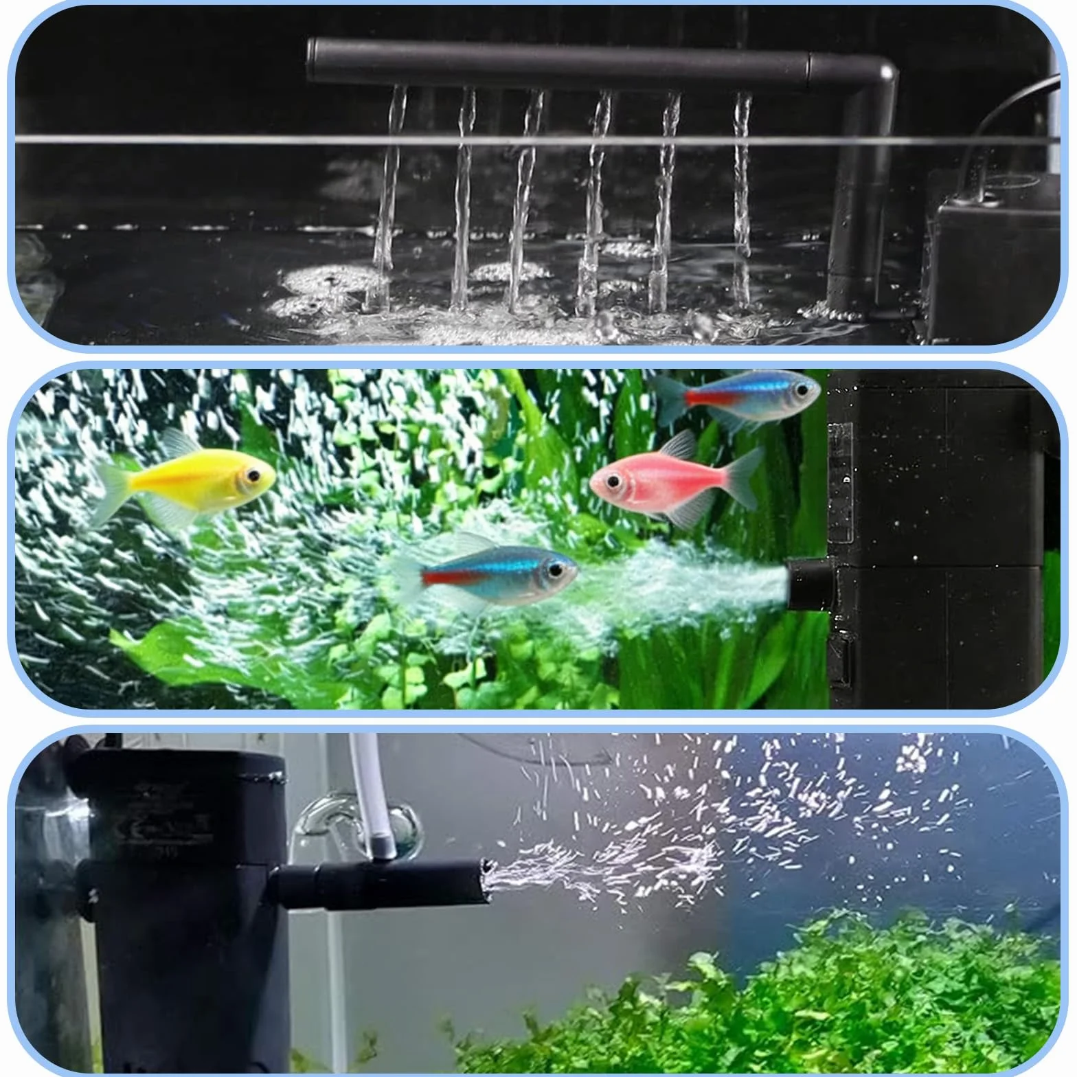 Filtre Intérieur pour Aquarium 20L-40L, 3 en 1 Double Filtration, Eau Douce et Salée