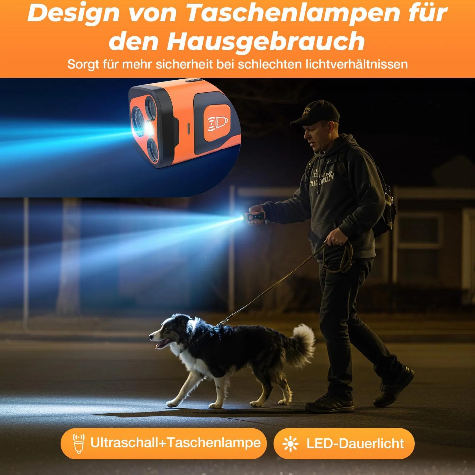 Appareil Anti-aboiement Ultrason Rechargeable pour Chiens, 4 Fréquences Réglables, Lampe LED