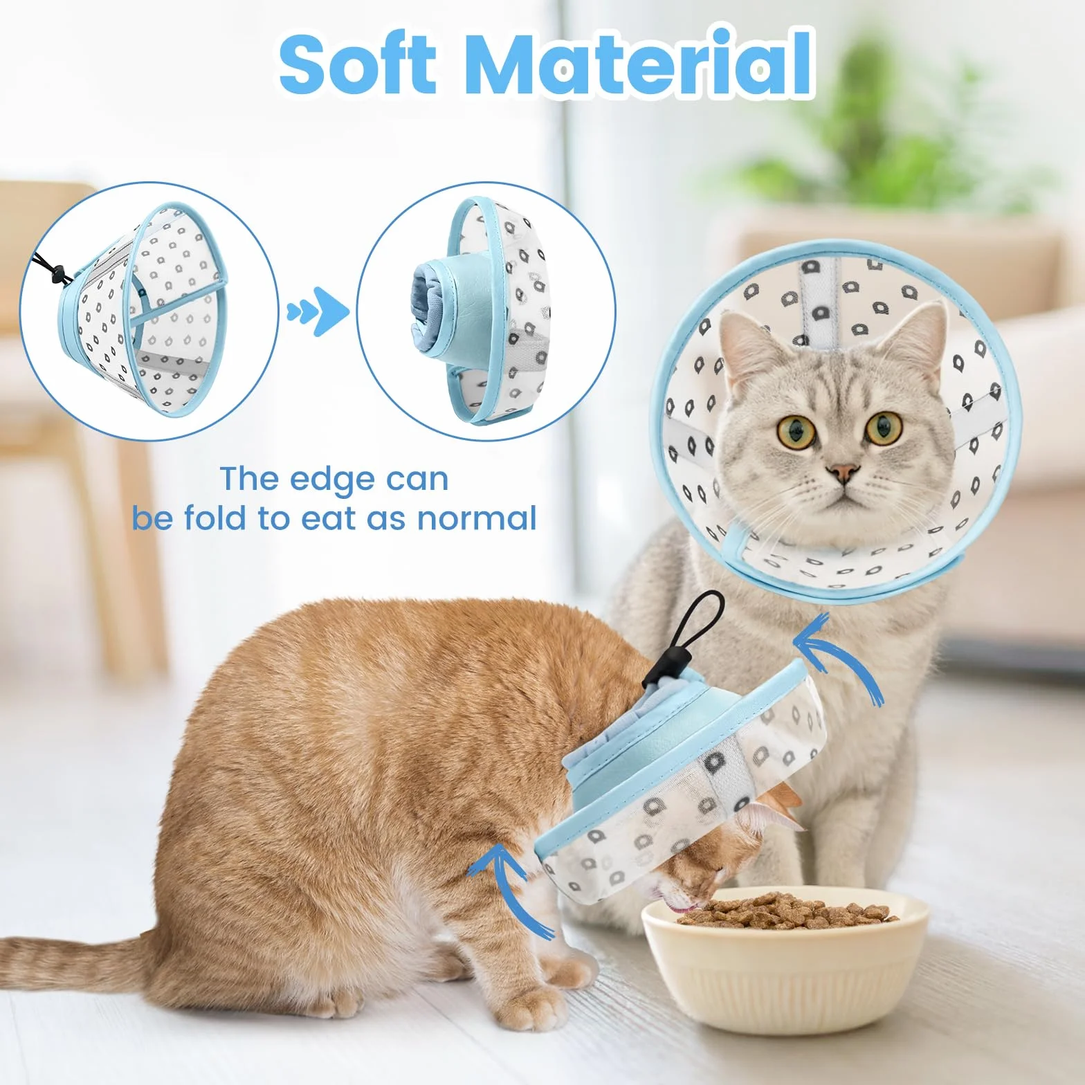Collerette Chat Anti Léchage Anti Grattage Souple Tissu Respirant Ajustable M Maille Bleu