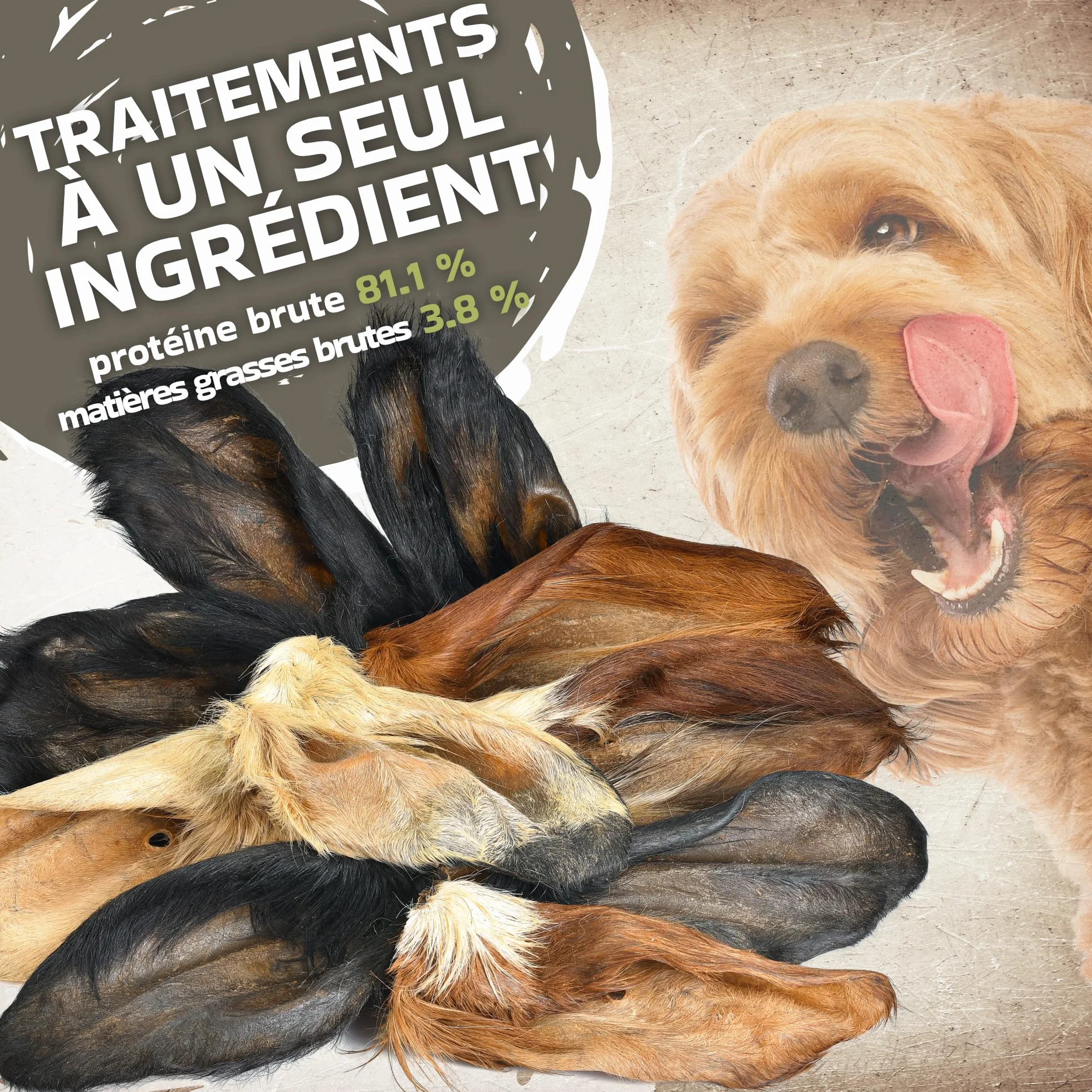 Lot de 10 oreilles de bœuf avec fourrure pour chien - Friandise naturelle à mâcher - Faible en gras et sans additifs