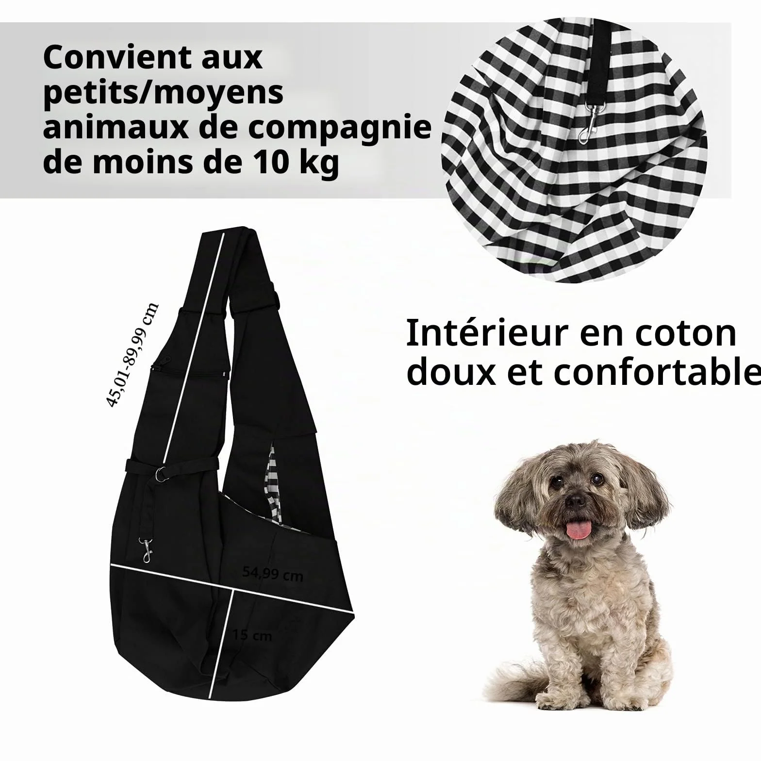Sac de Transport pour Chien Réglable Bandoulière Respirant pour Petit Chien Marche Plein Air Noir