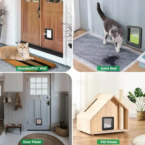 Chatière électronique intelligente pour chat avec 2 colliers de capteur et télécommande, mode de verrouillage réglable, résistant aux intempéries pour ouverture de 19 x 19 cm