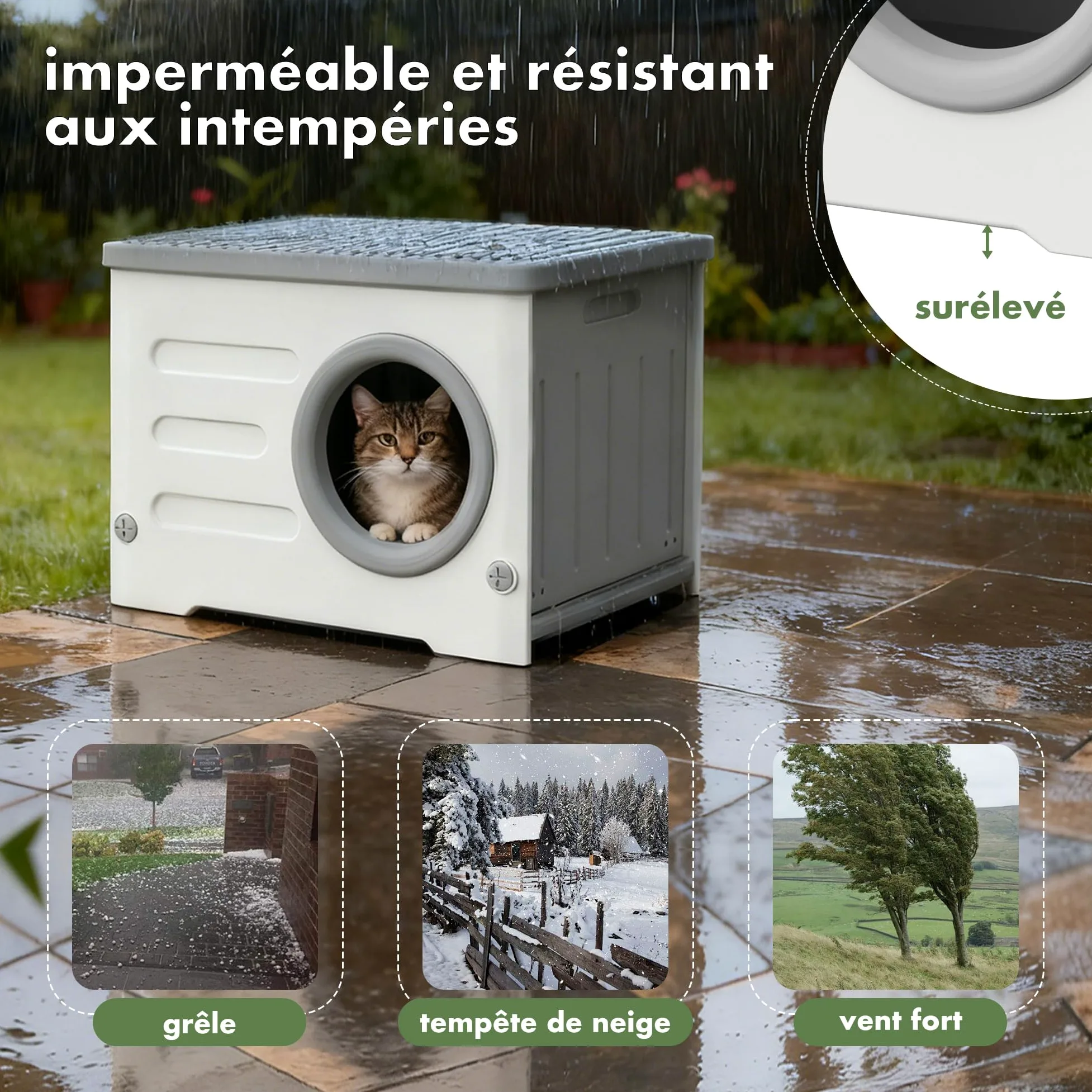 Abri extérieur pour chat résistant aux intempéries, abri pour chat sauvage en plastique robuste isolé, abri pour chat empilable surélevé pour toutes les saisons intérieur extérieur avec