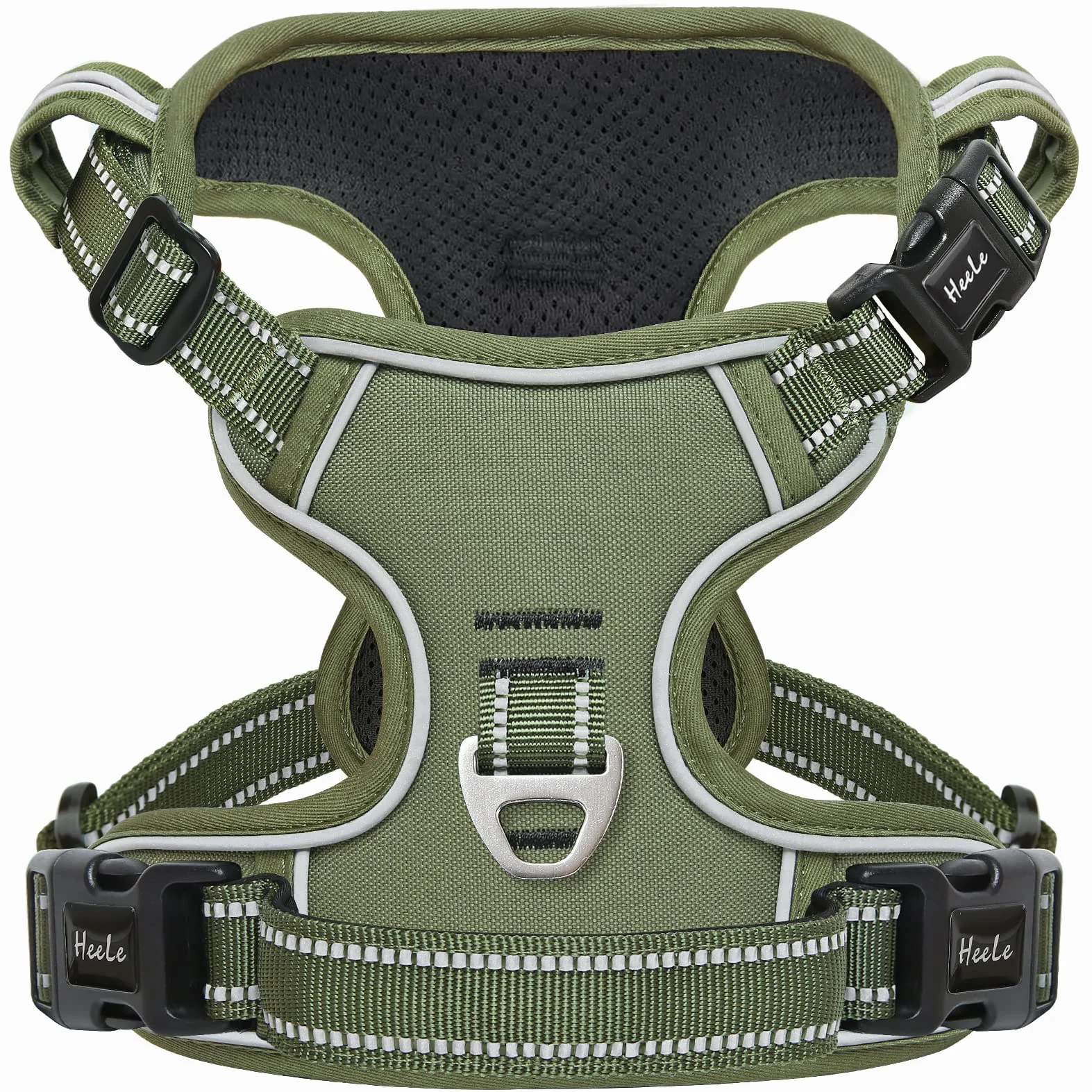 Harnais Chien Anti Traction Réfléchissant pour Moyen Grand Chien avec Poignée Rembourrée, Vert, M