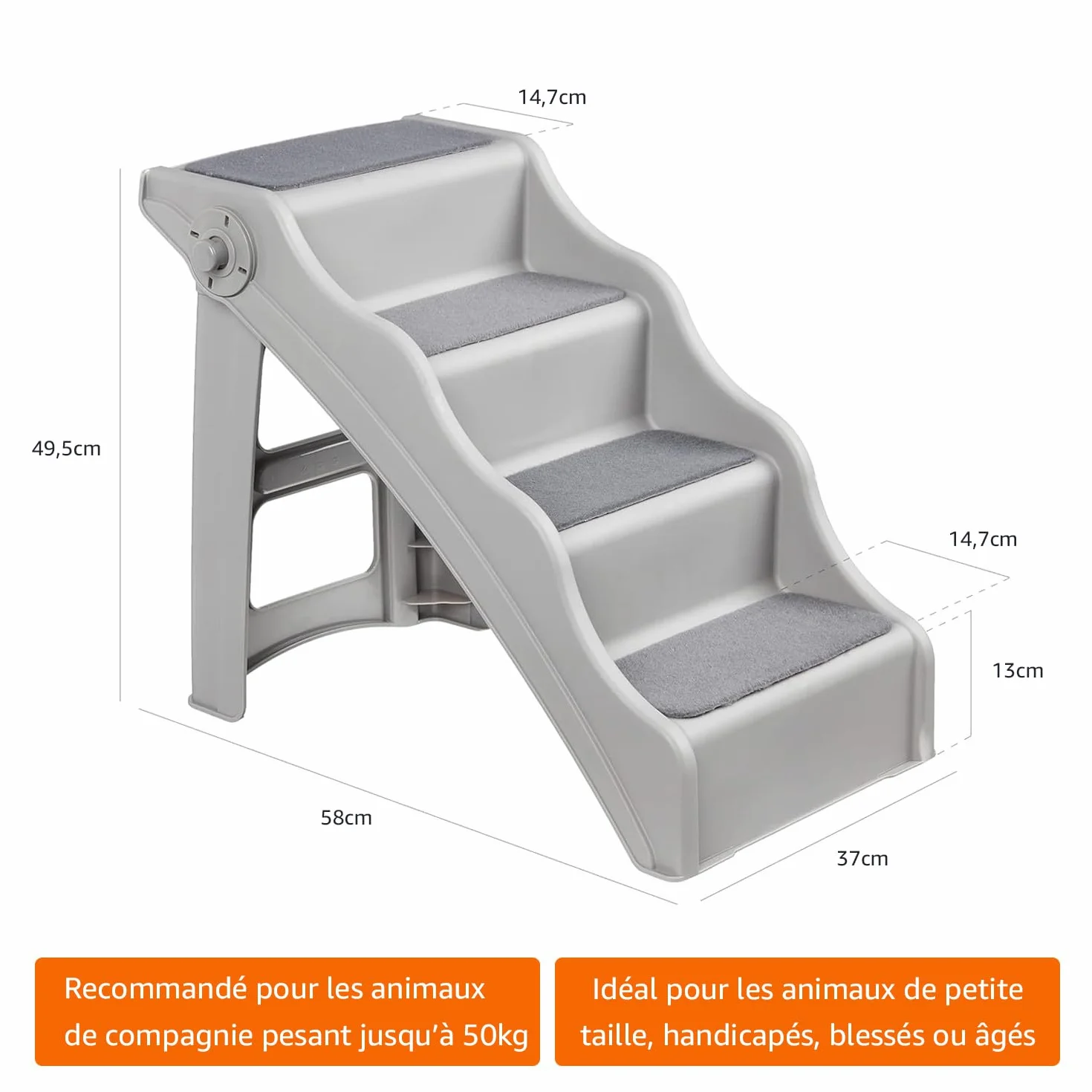 Amazon Basics Escalier pliable pour chiens et chats Gris 60.7 x 40.9 x 50.2 cm
