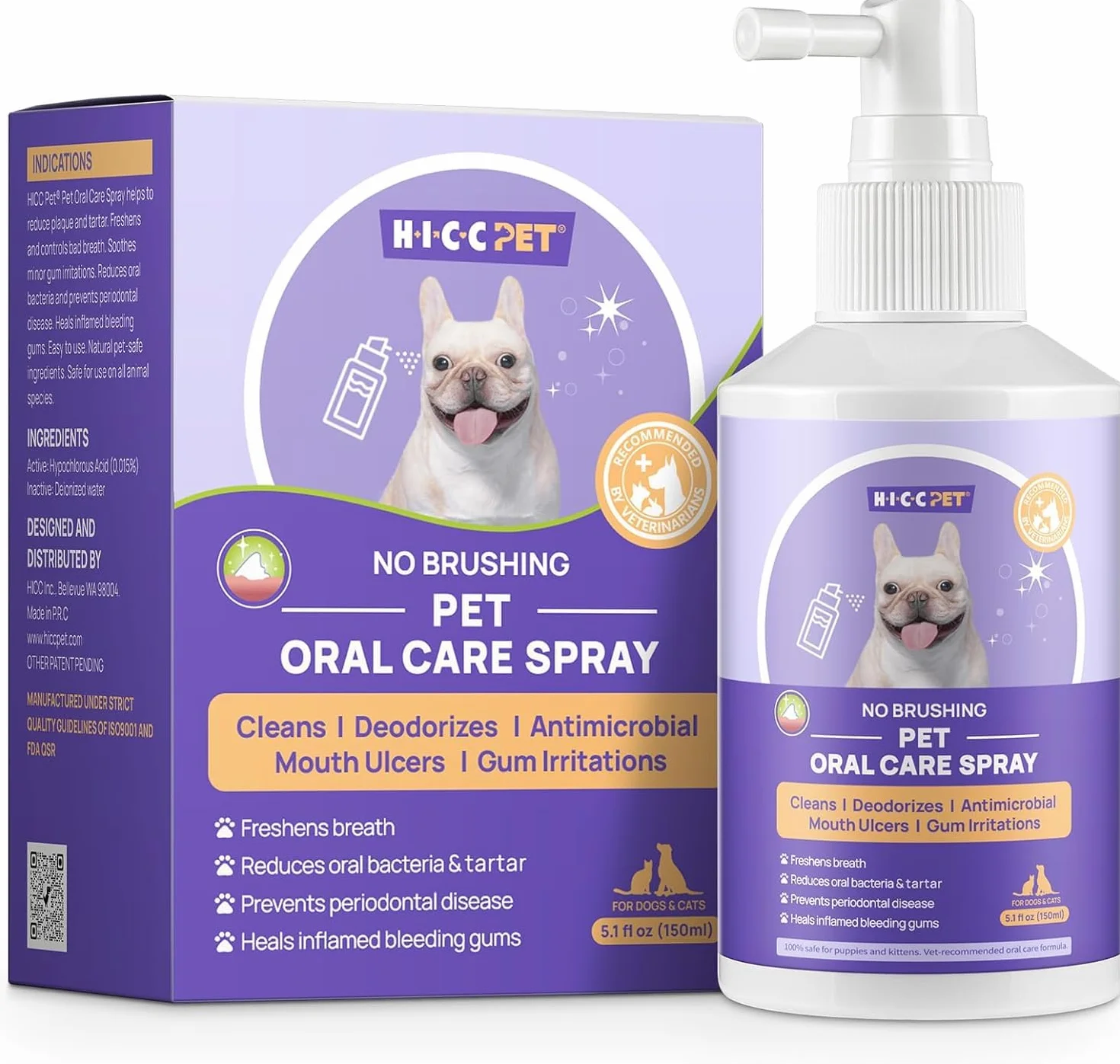 HICC PET Spray buccal pour Chiens & Chats 150 ML Contre la Mauvaise haleine sans brossage