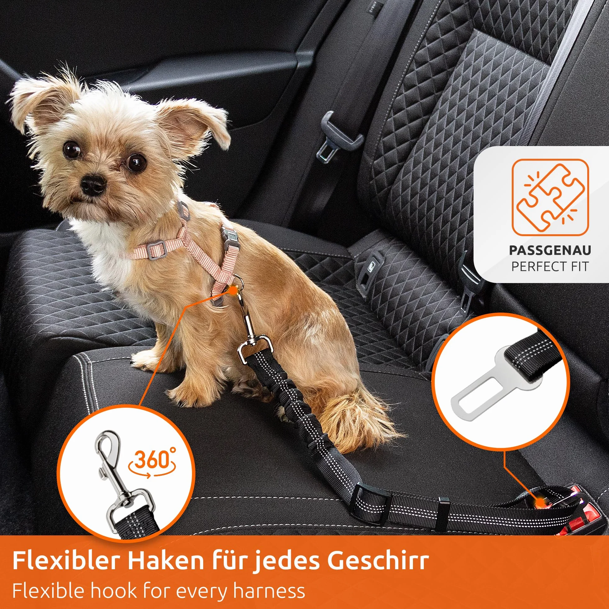 ECENCE Ceinture Chien Voiture - Harnais Voiture Chien - Ceinture de sécurité avec système d’Amortissement élastique et Mousqueton pour Tous Les Chiens et Chats