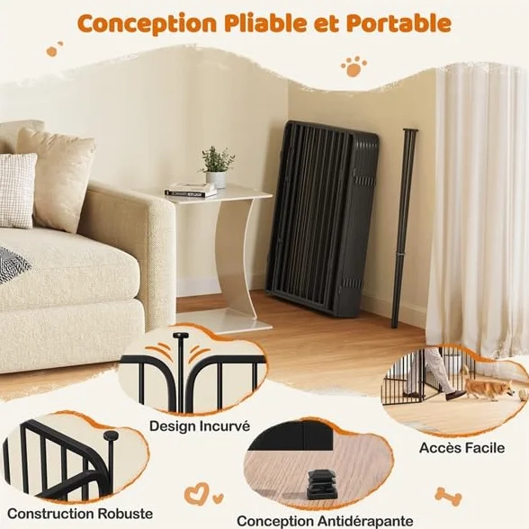Yaheetech Parc pour Chiens 8 Panneaux 80 cm Hauteur Cage Chenil Chien avec Serrure Fils métalliques 8 mm